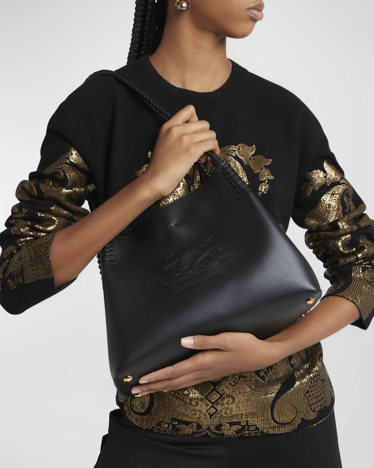 ETRO Libra Mサイズ ブラック Etro Libra Logo Leather Shoulder Bag | Neiman Marcus