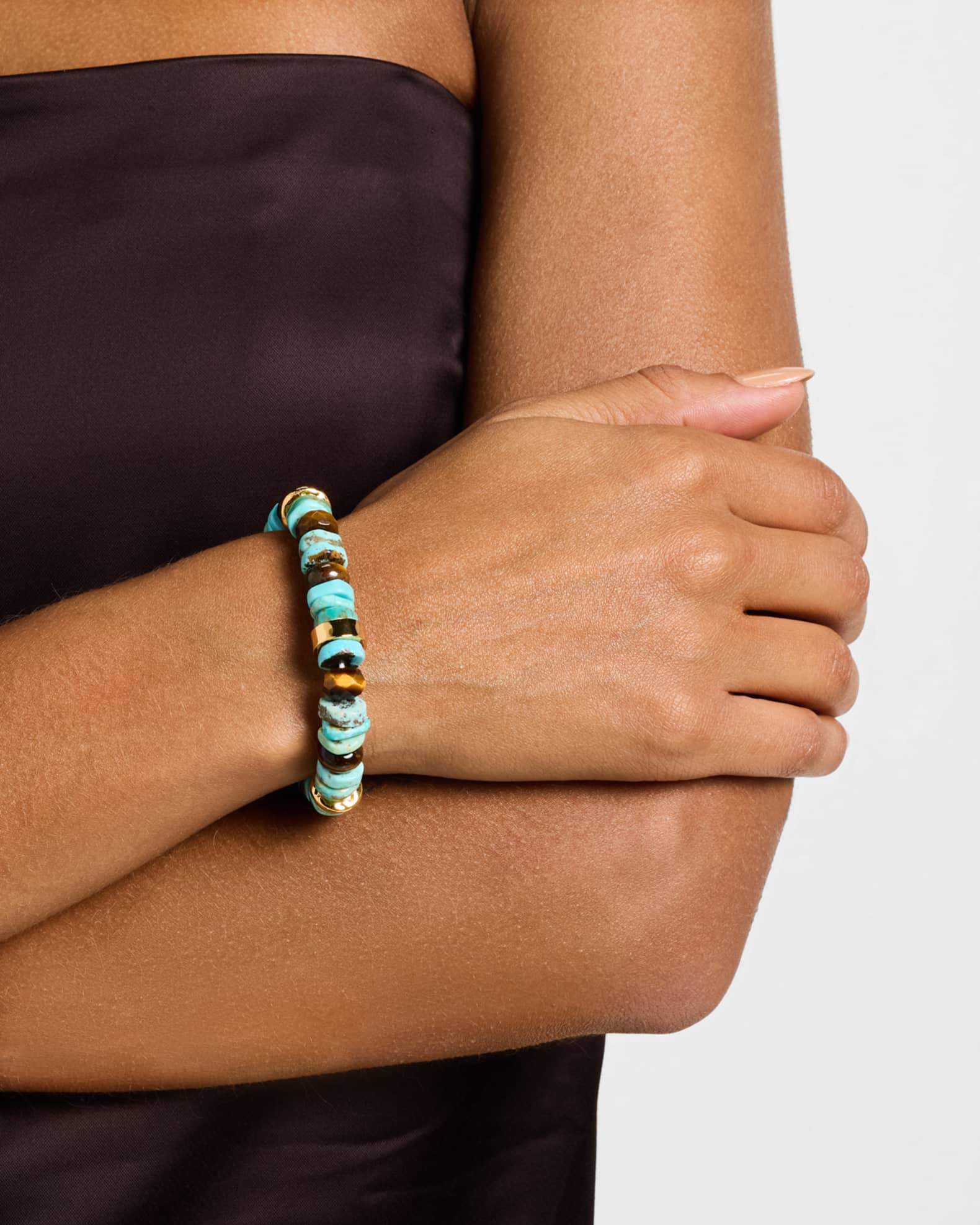 Turquoise and Tiger's Eye Mixed Stretch Bracelet 1
