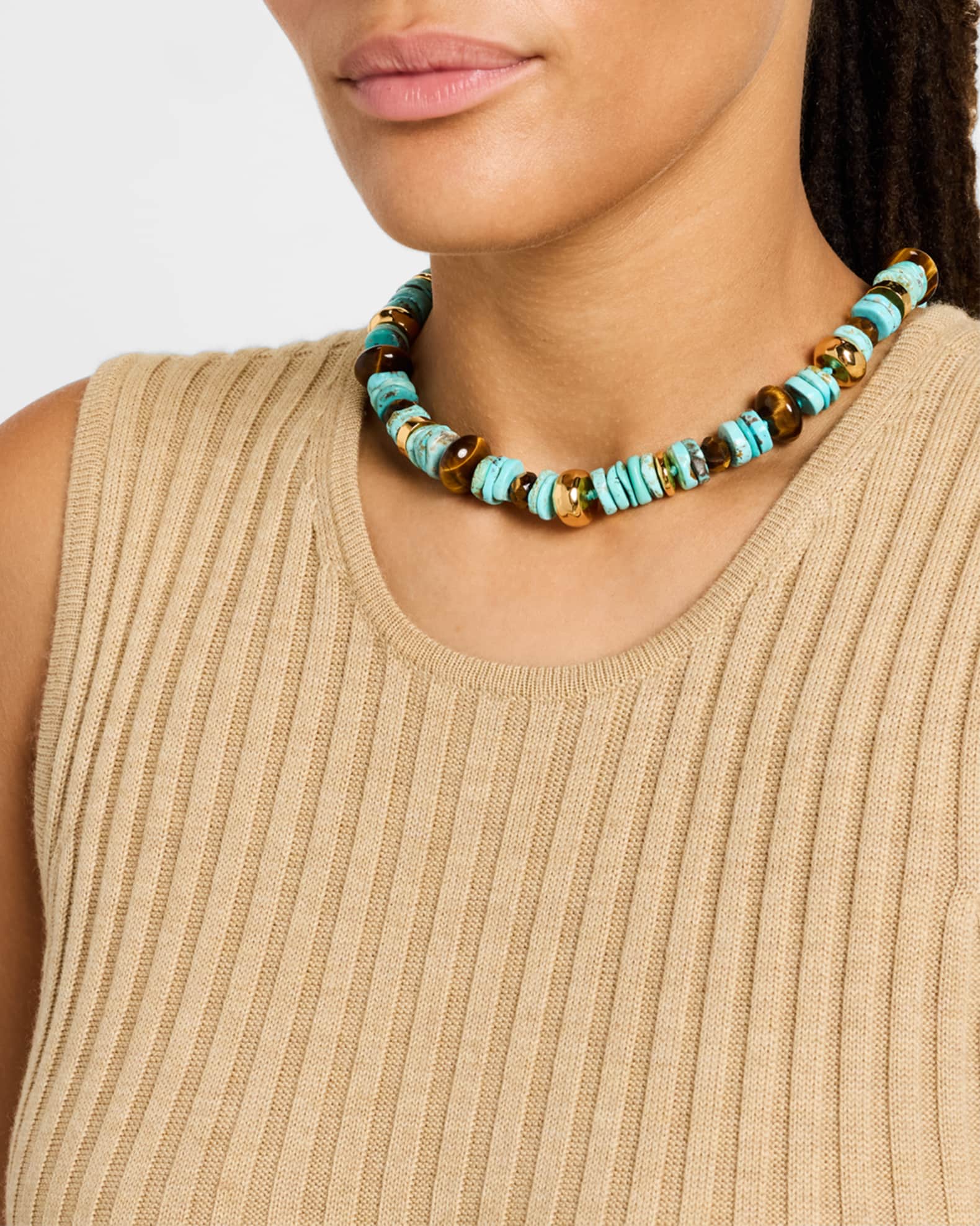 NEST Jewelry Turquoise Gemstone Strand Necklace with Tigers Eye Neiman Marcus