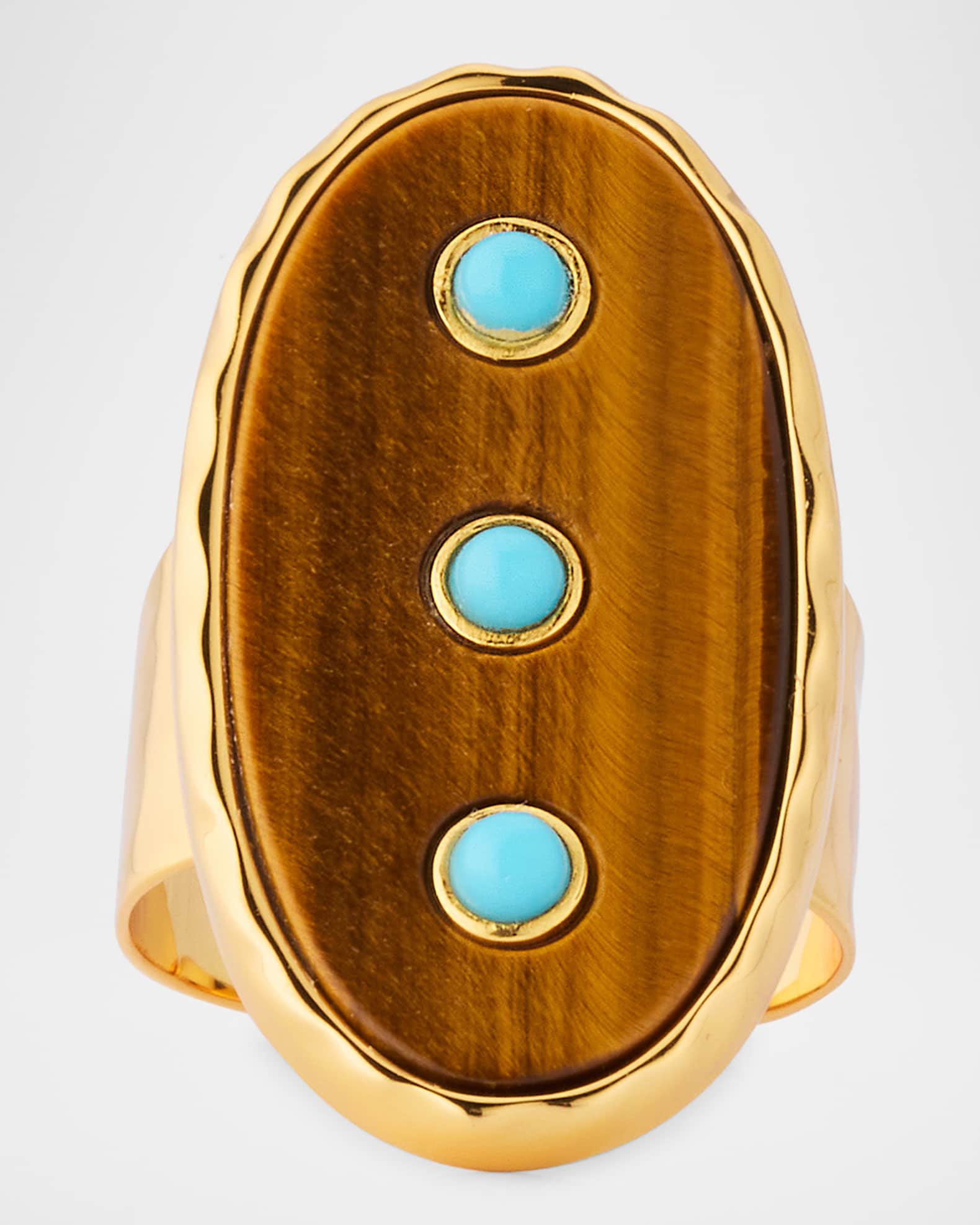 Tigers Eye Turquoise Studded Adjustable Ring 0