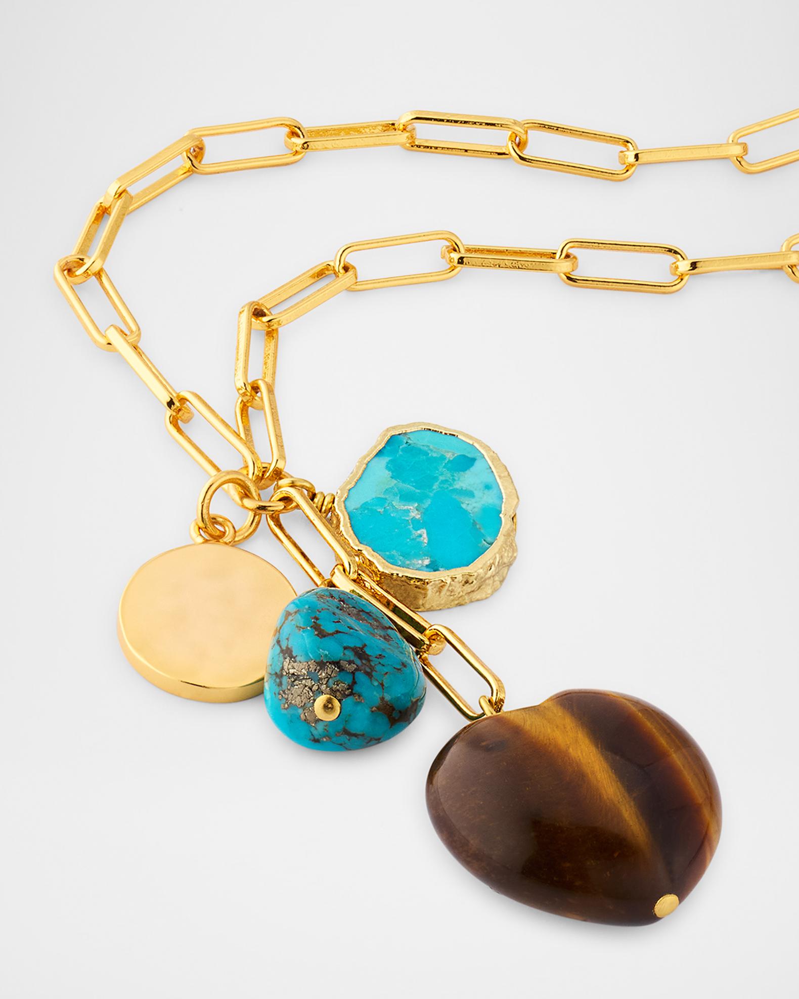 NEST Jewelry Tiger's Eye and Turquoise Heart Charm Necklace | Neiman Marcus