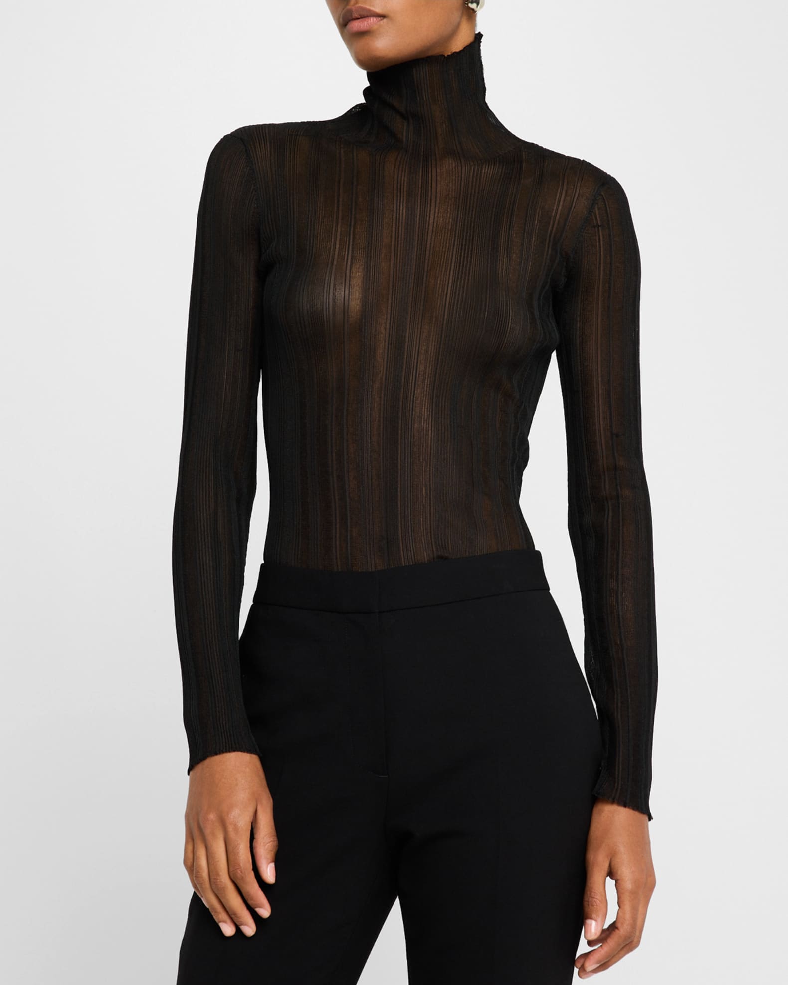 Sheer Plisse Turtleneck Top