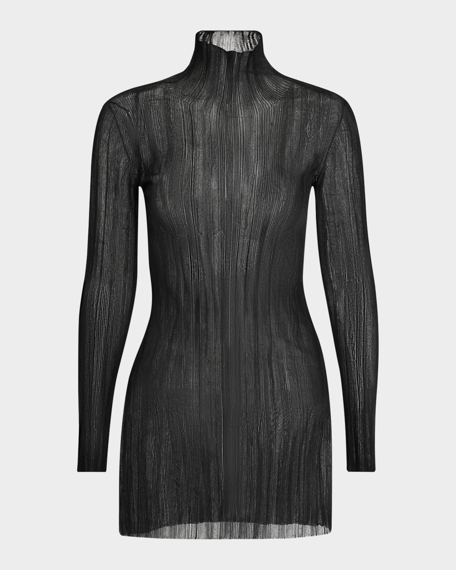 Sheer Plisse Turtleneck Top