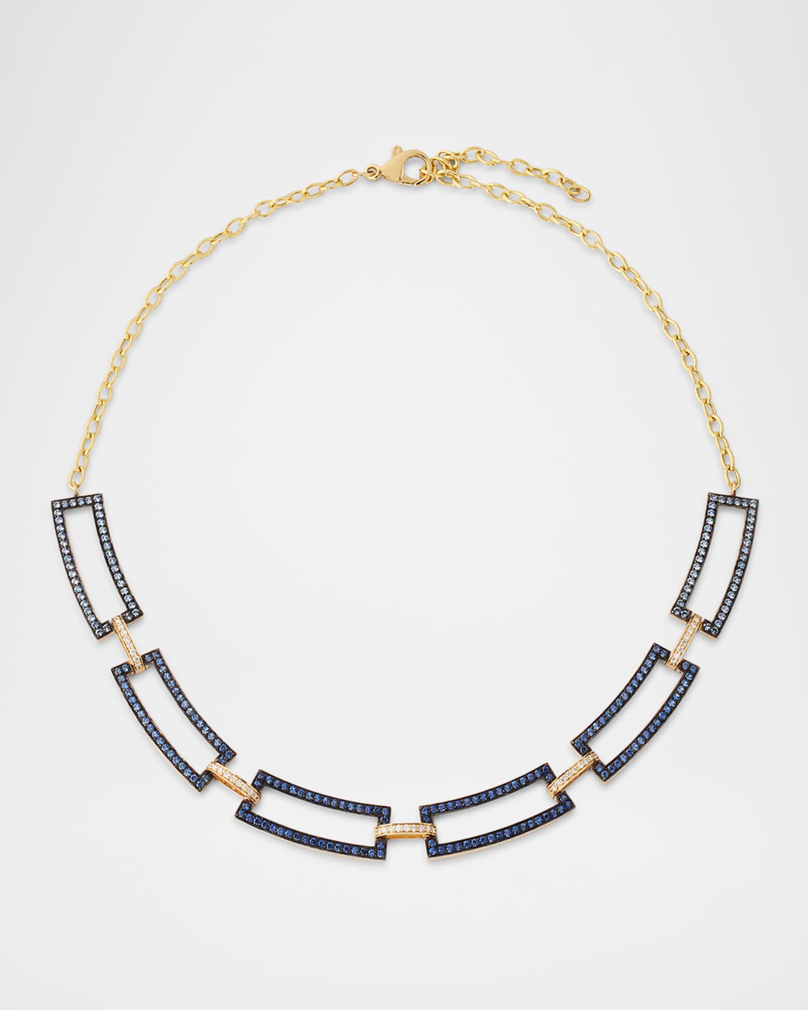 Siena Jewelry 14K Yellow Gold Gradient Blue Sapphire and Diamond Link Necklace Neiman Marcus