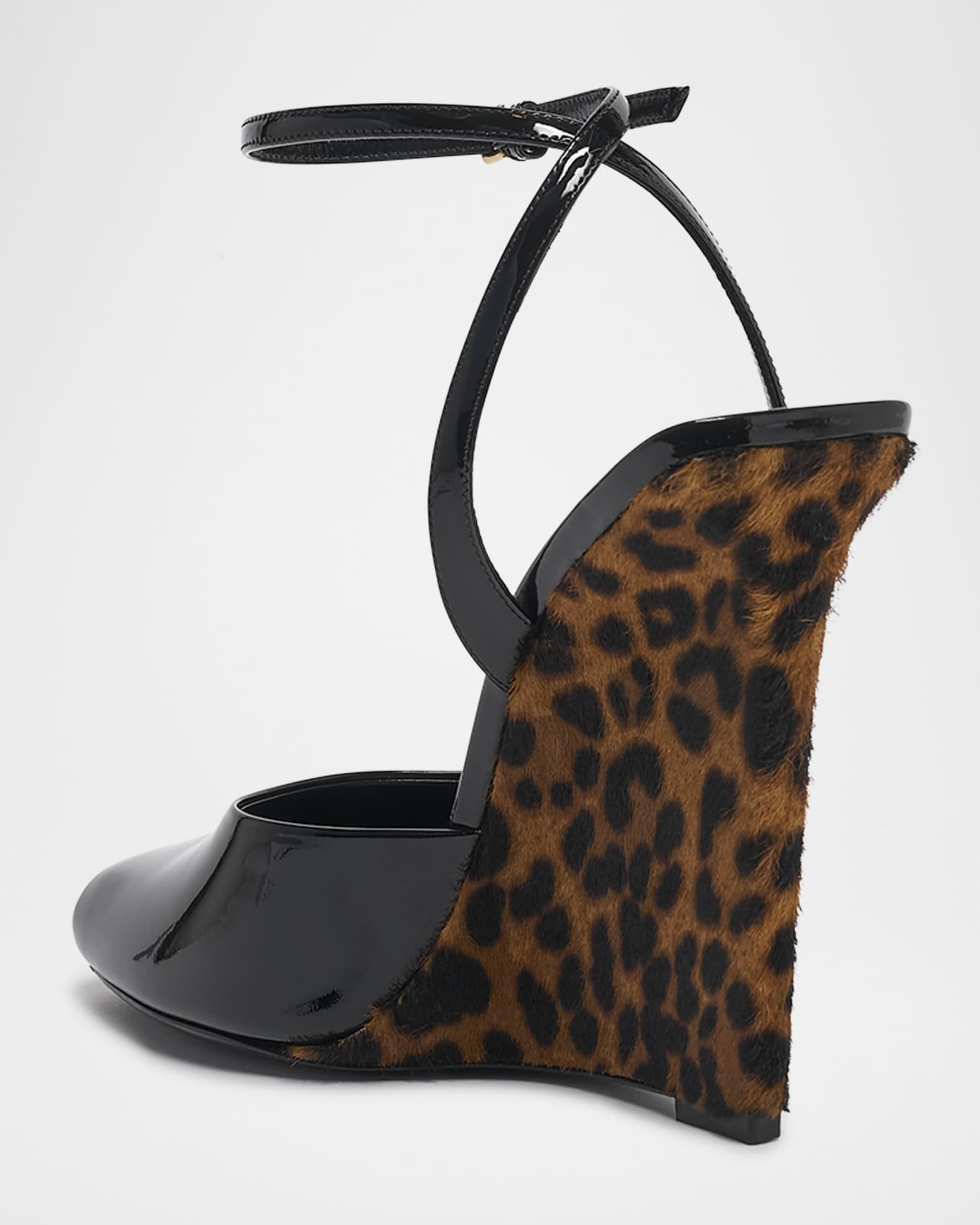 Saint Laurent Le Scandale Patent Leopard Wedge Sandals Neiman Marcus