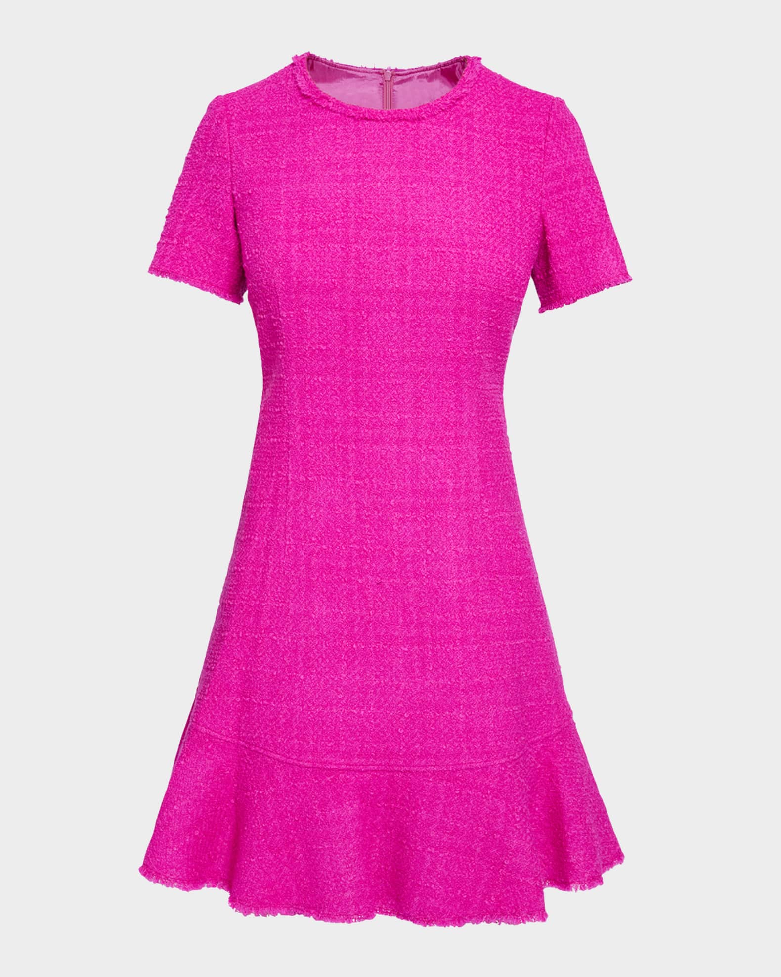 Manta Fringe-Trim Ruffle Tweed Mini Dress 0