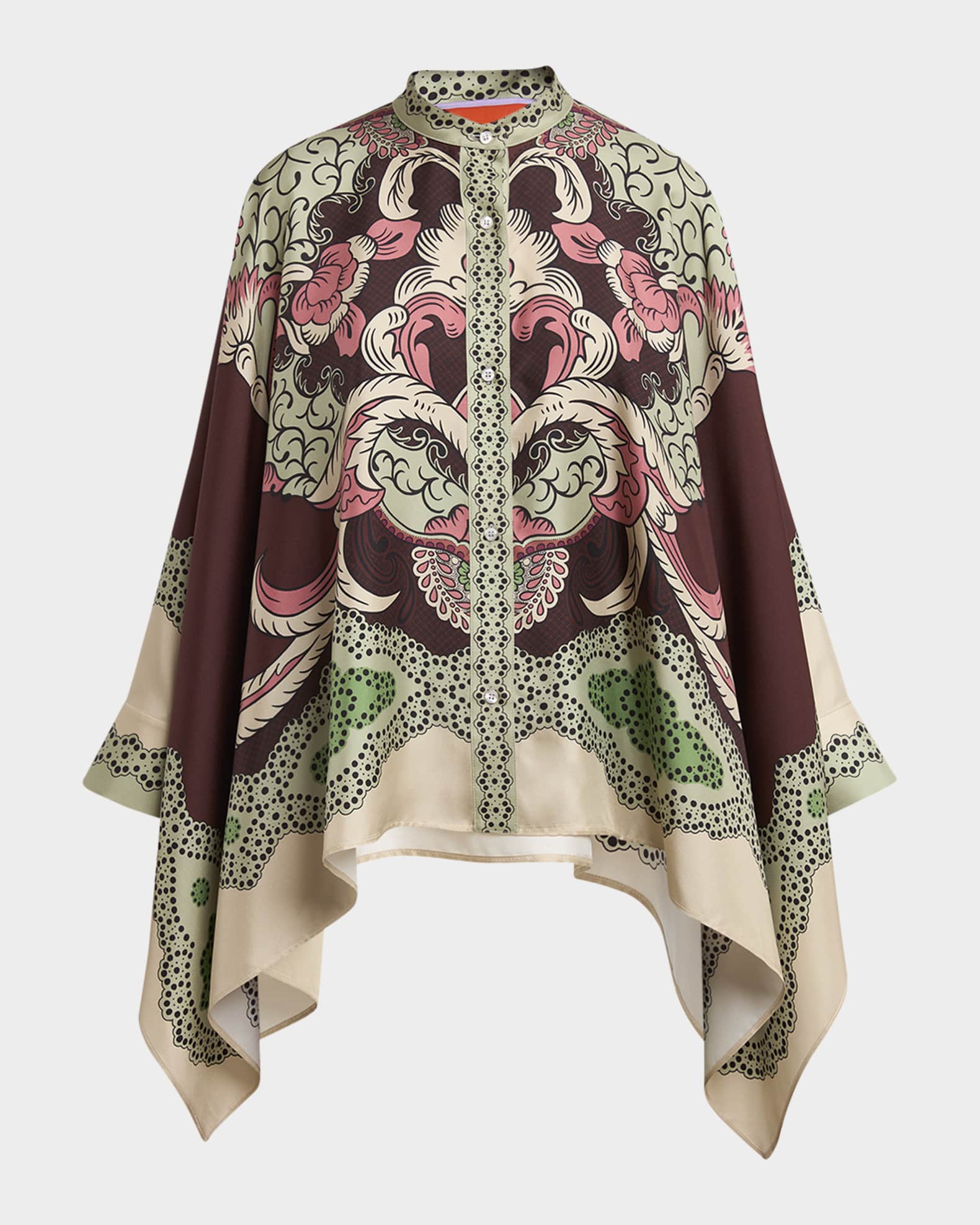 Long-Sleeve Silk Foulard Shirt 0