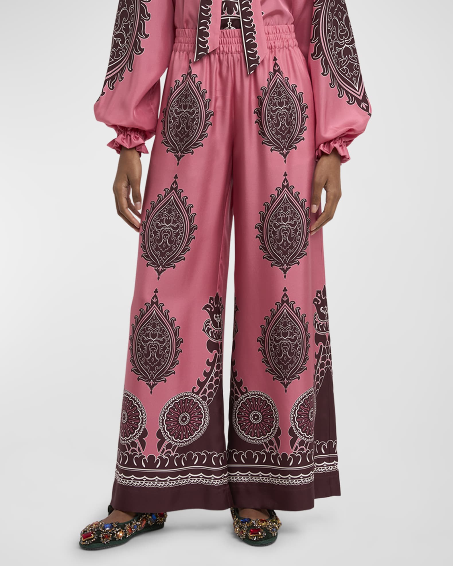 Silk Wide-Leg Pull-On Palazzo Pants 1