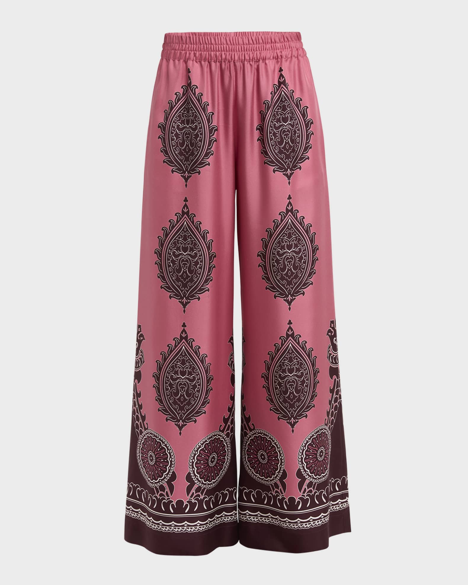 Silk Wide-Leg Pull-On Palazzo Pants 0