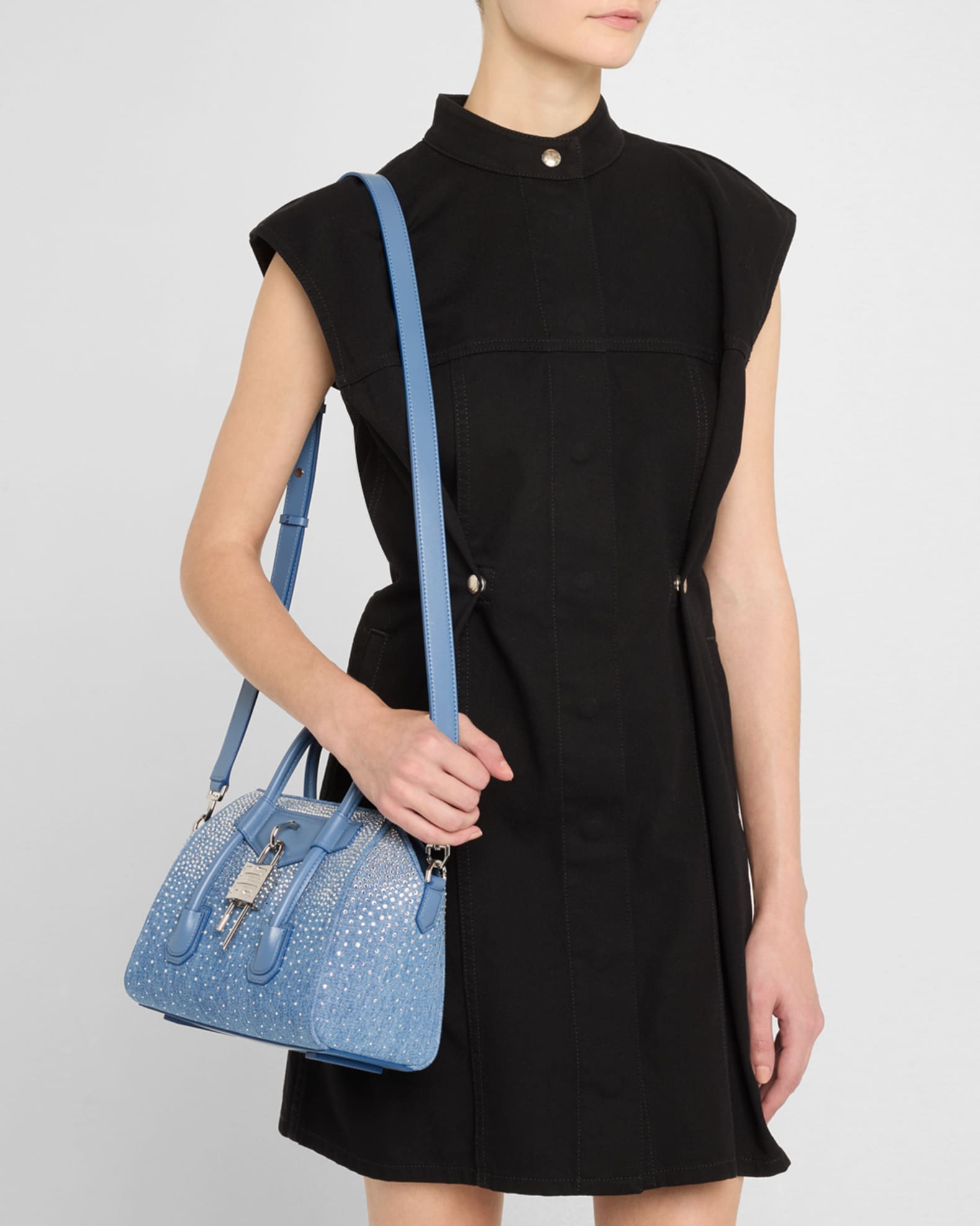 Antigona Lock Mini Shoulder Bag in Embellished Denim  1