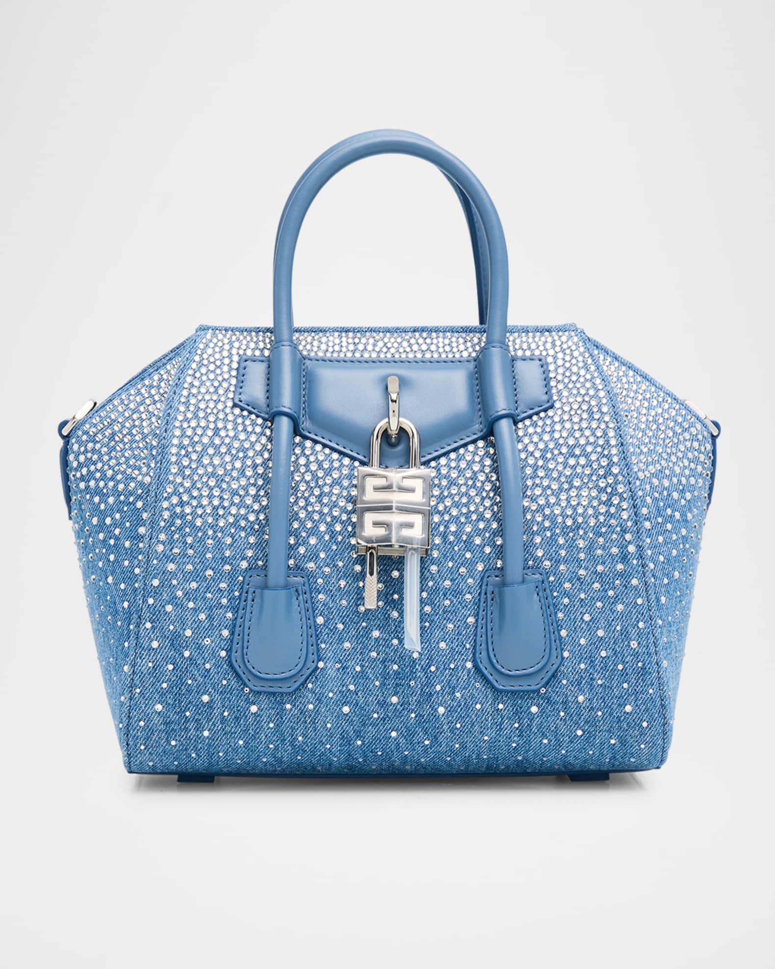 Antigona Lock Mini Shoulder Bag in Embellished Denim  0