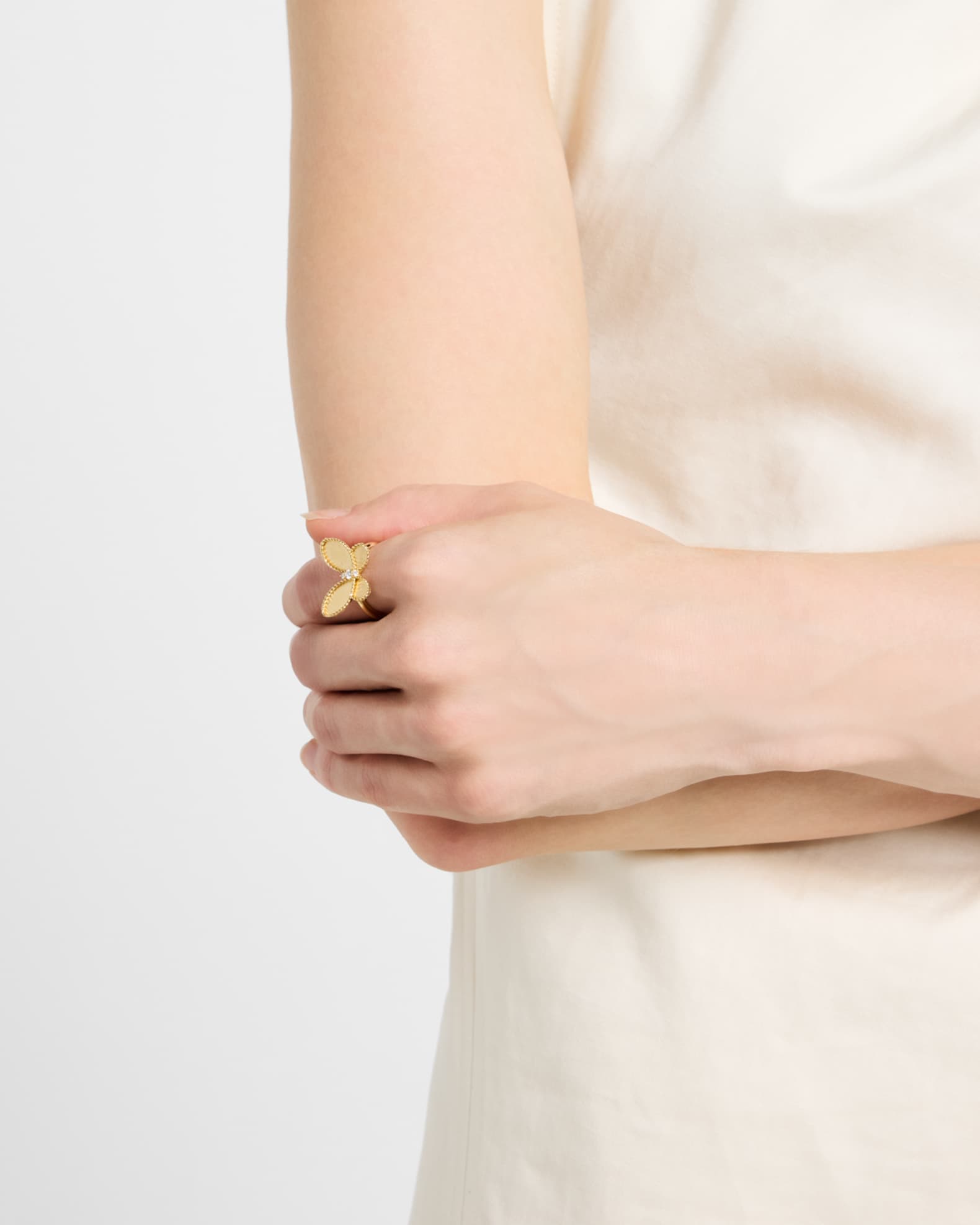 Roberto Coin Jasmine 18K Yellow Gold Diamond Butterfly Ring, Size