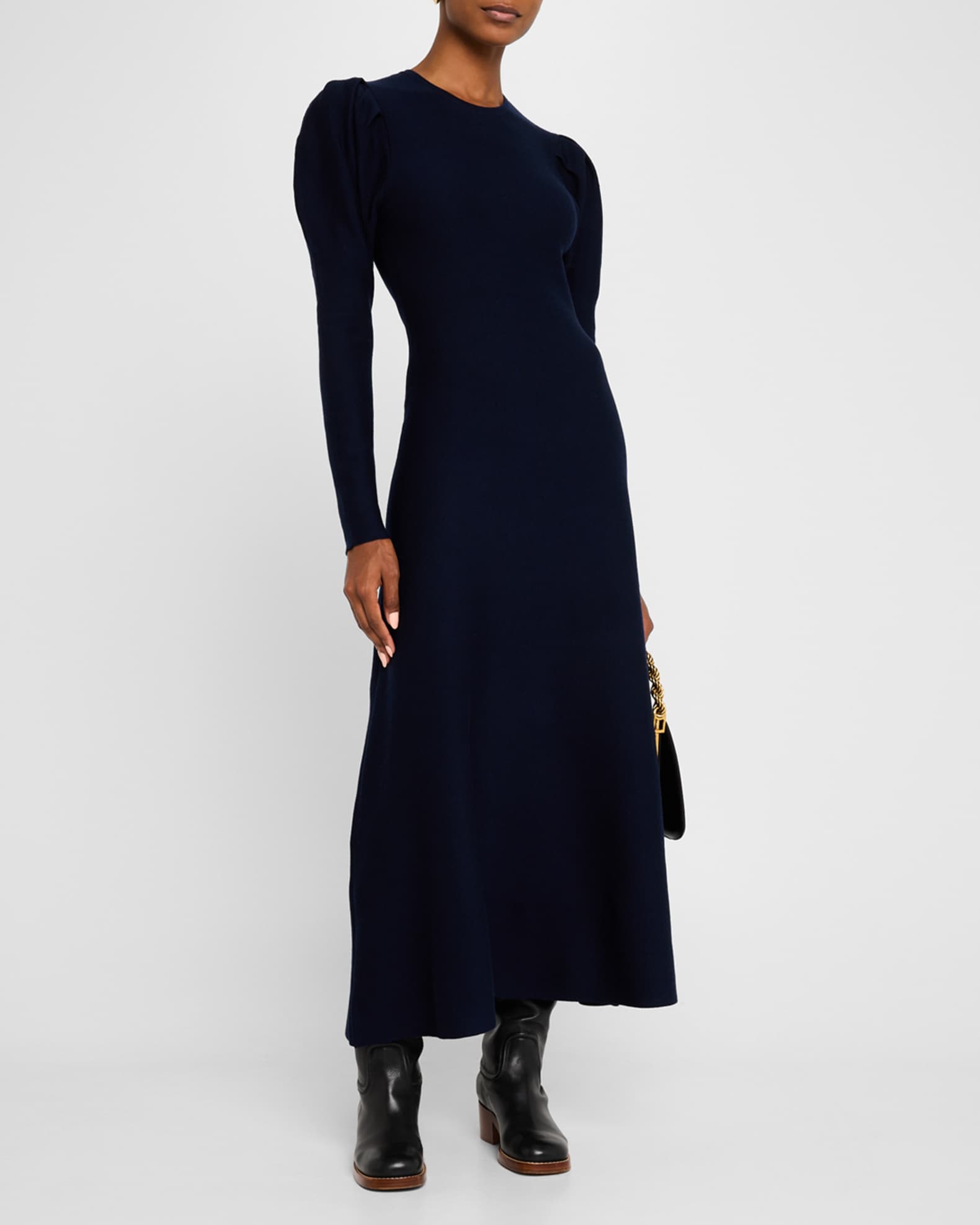 Gabriela Hearst Hannah Puff Sleeve Wool Cashmere Maxi Dress Navy
