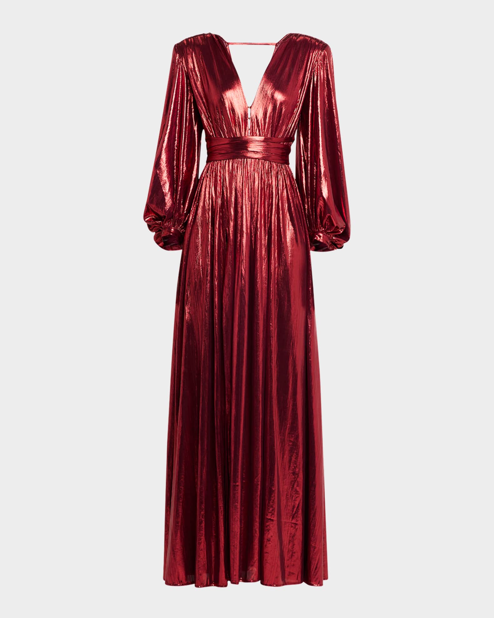 Bronx and Banco Zoe Metallic Deep V Neck Gown Neiman Marcus