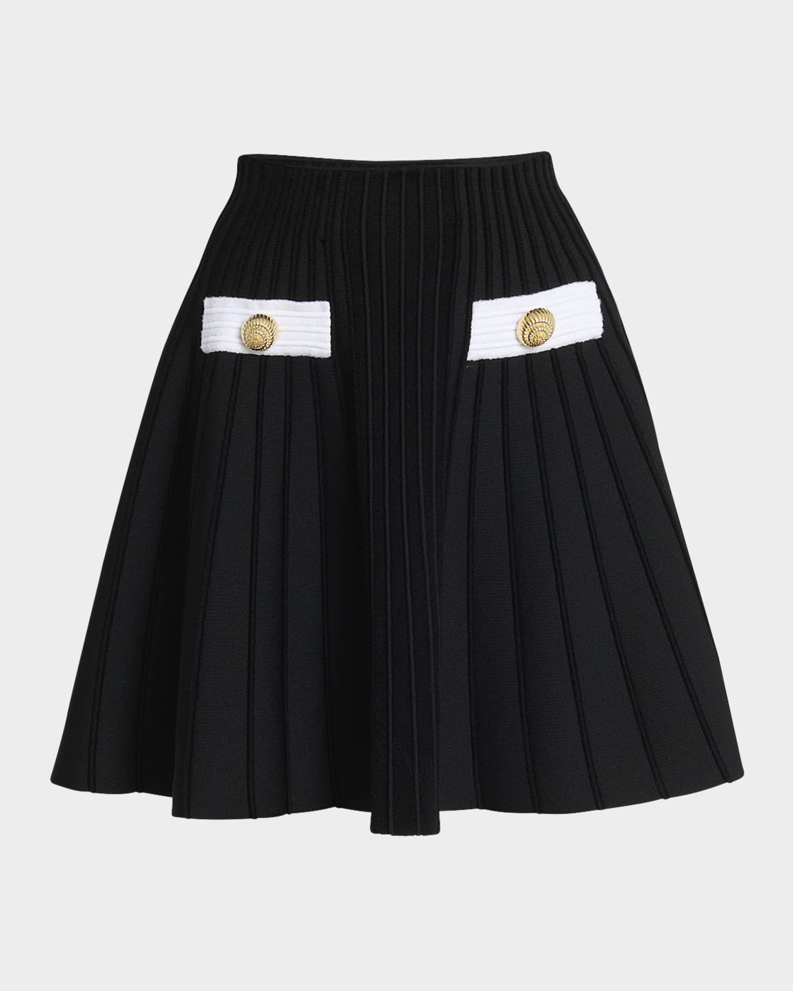 2-Button Velvet Knit Flared Mini Skirt 0