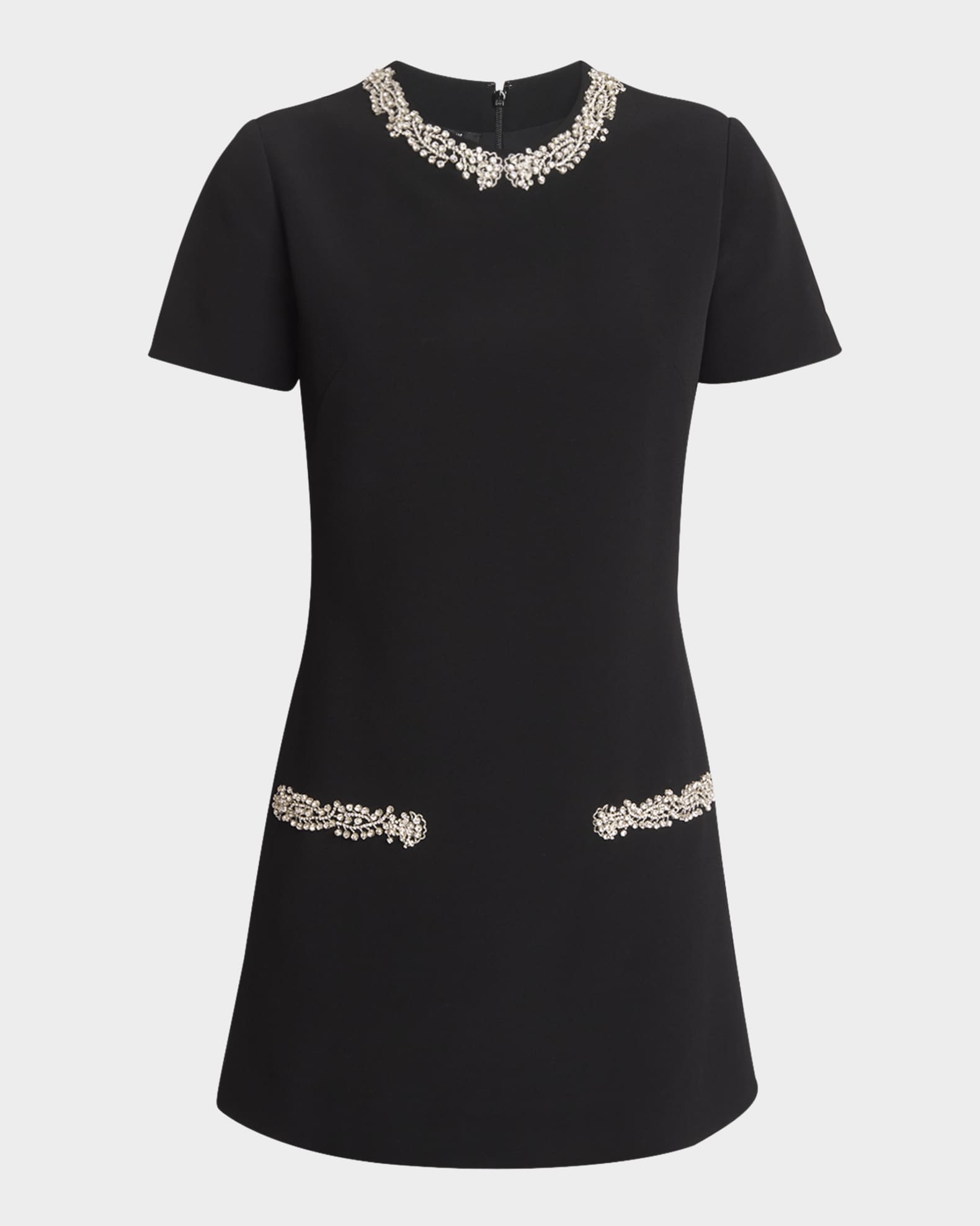 Short-Sleeve Embroidered Collar and Pocket Mini Dress 0