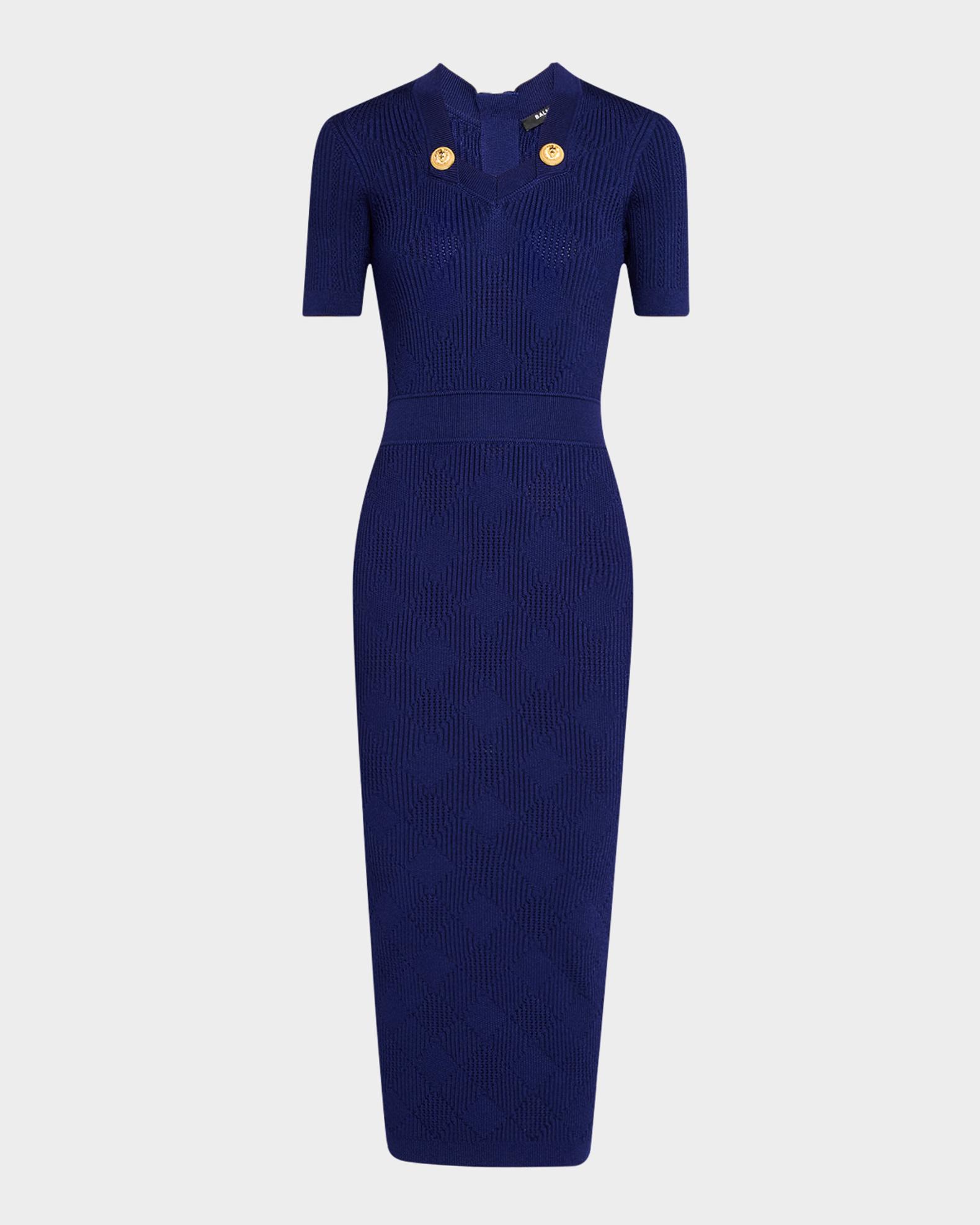 Embellished Short-Sleeve Knit Midi Dress