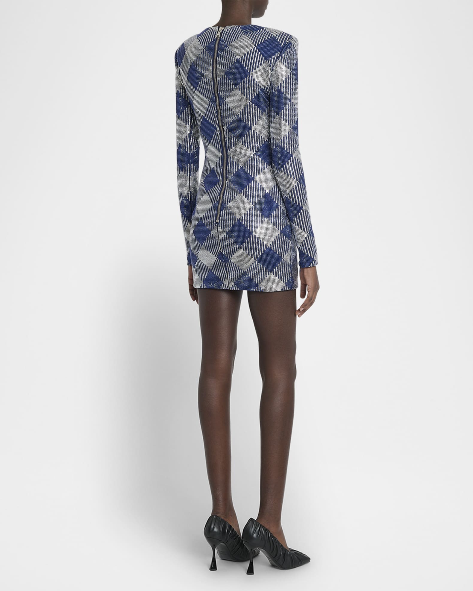 Balmain Long-Sleeve Diamond Rhinestone Mini Dress | Neiman Marcus