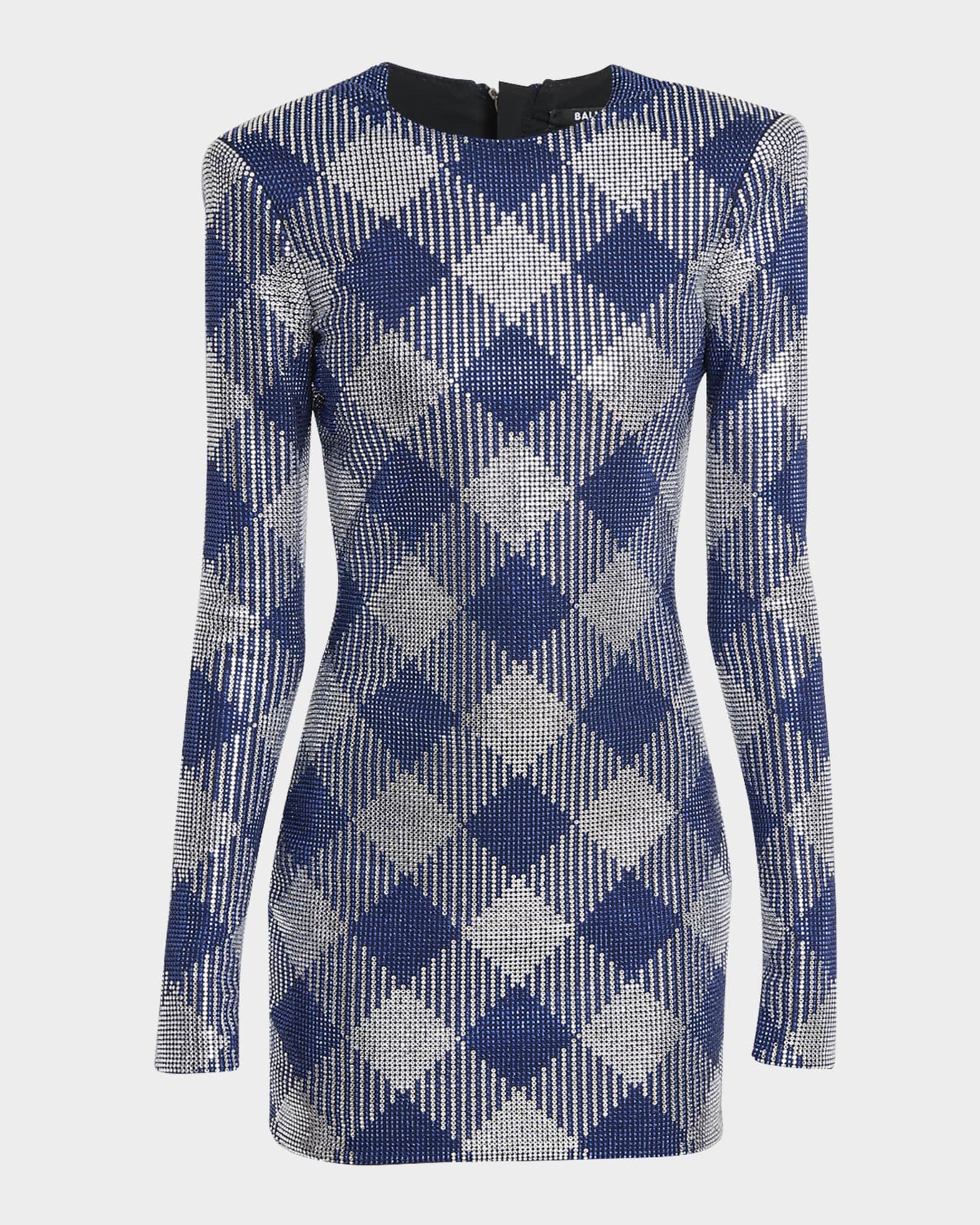 Long-Sleeve Diamond Rhinestone Mini Dress 0