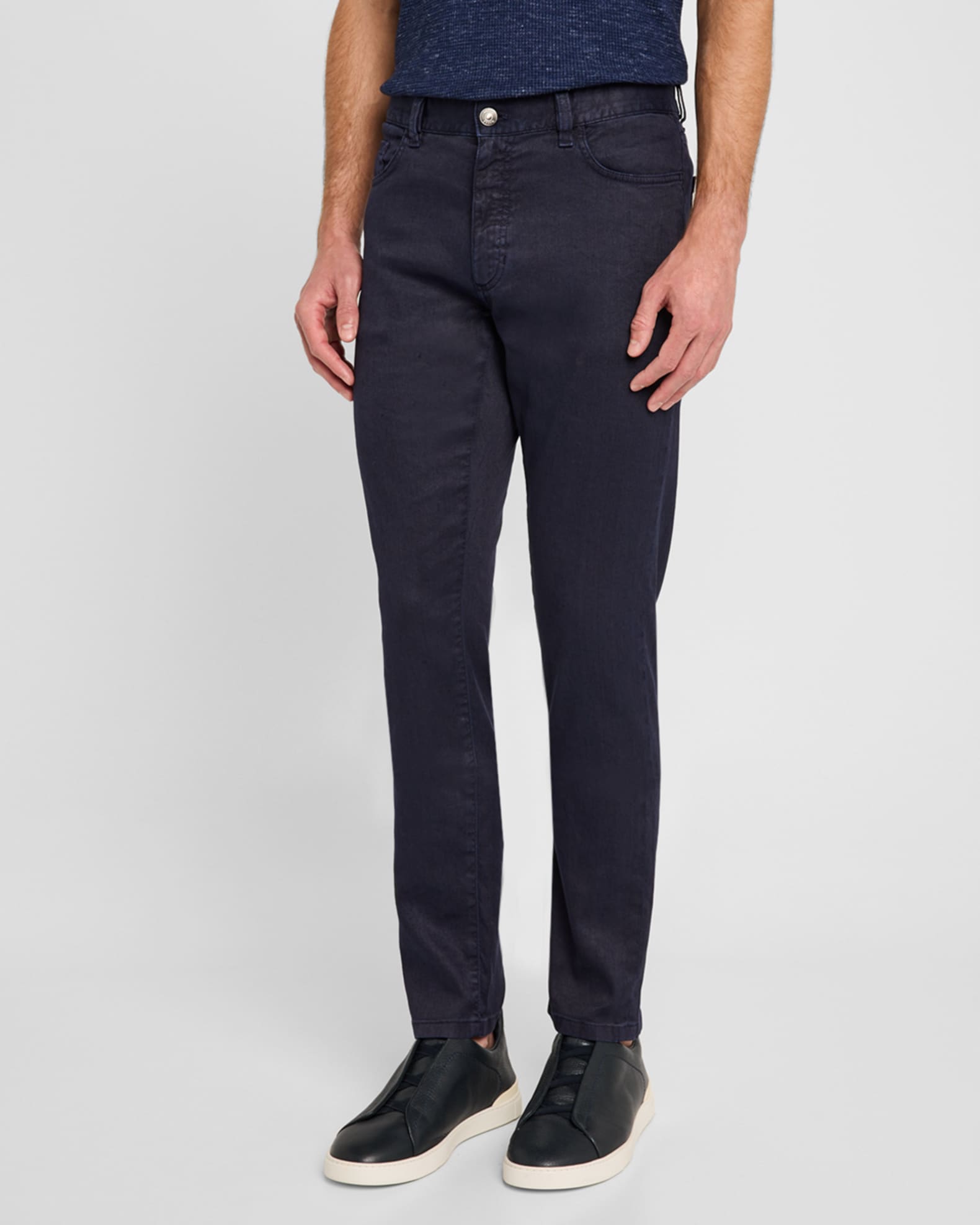 Zegna Men s Comfort Linen and Cotton Five Pocket Pants Dk Blu SLD
