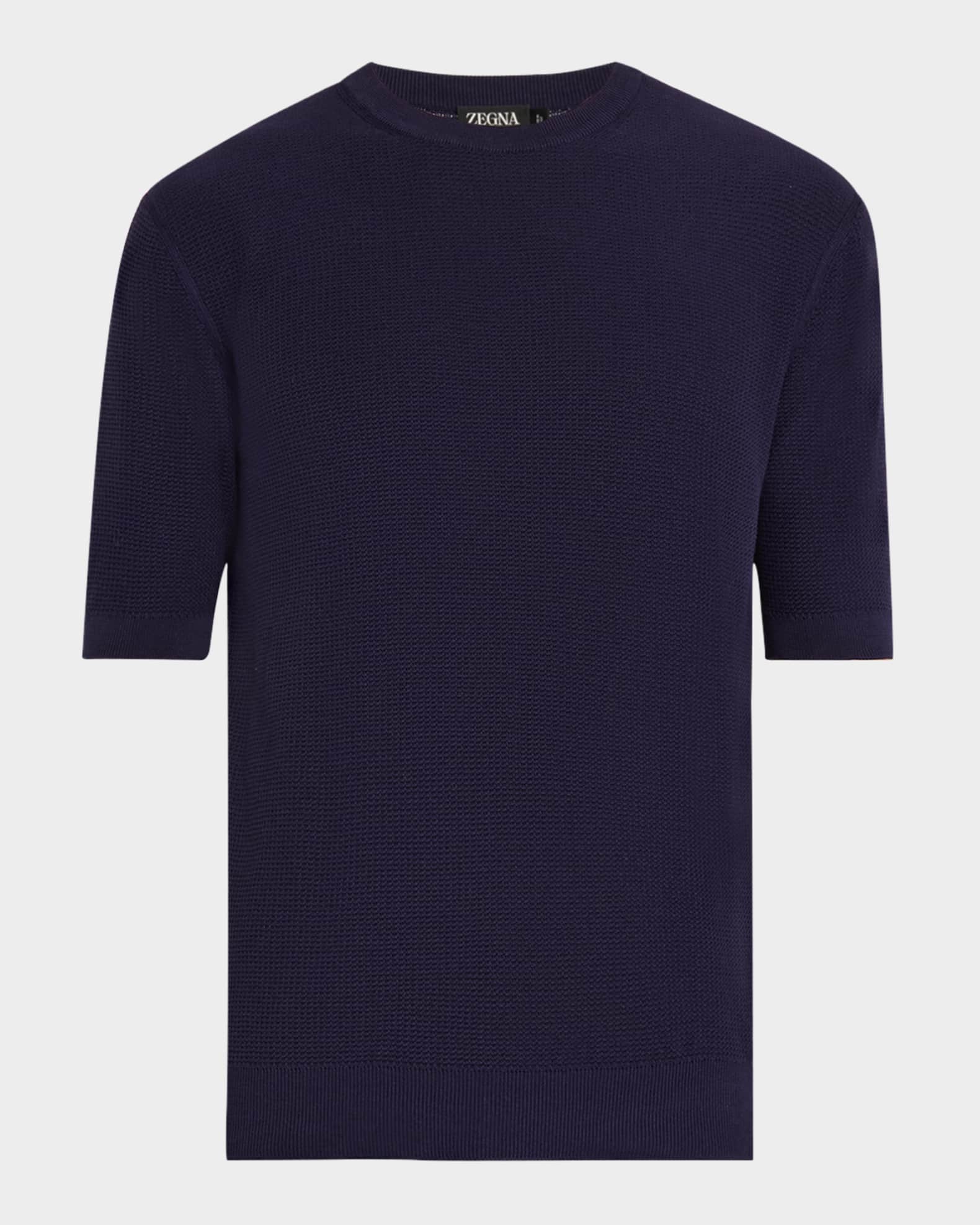 Men's Cotton Honeycomb Short-Sleeve Crewneck Sweater 0