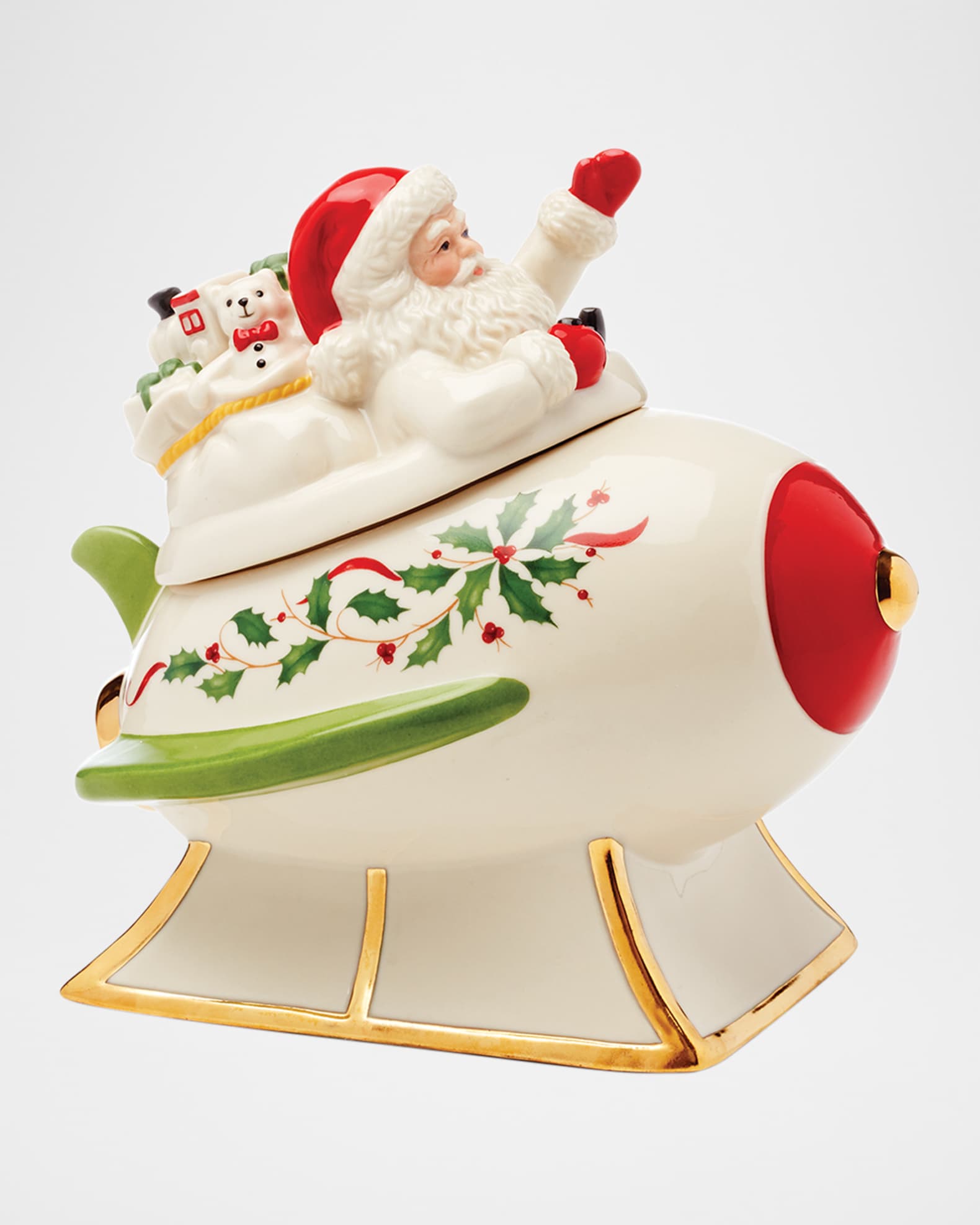 Holiday Figural Santa's Rocket Covered Candy Dish 0