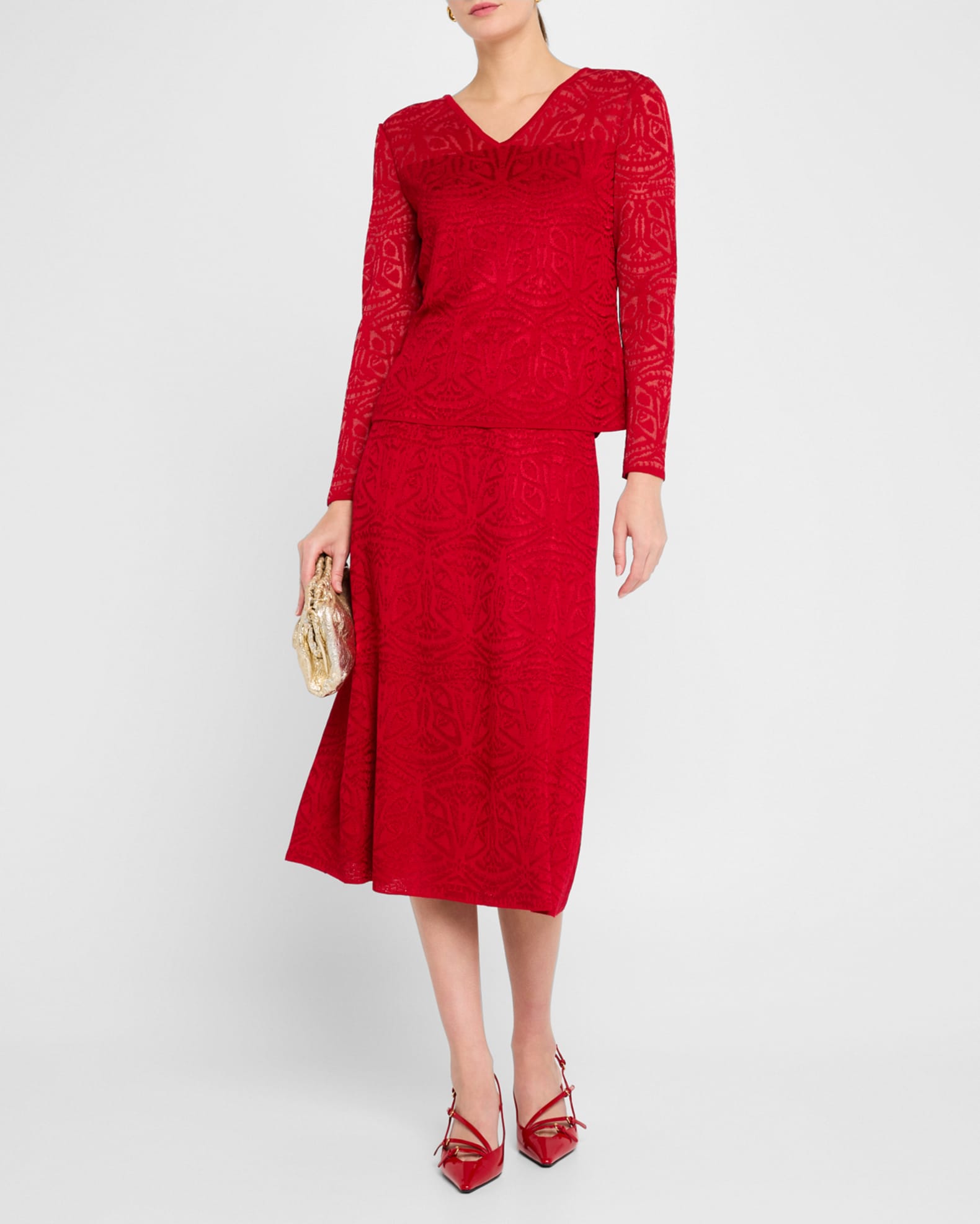 A-Line Tonal Knit Midi Skirt 1