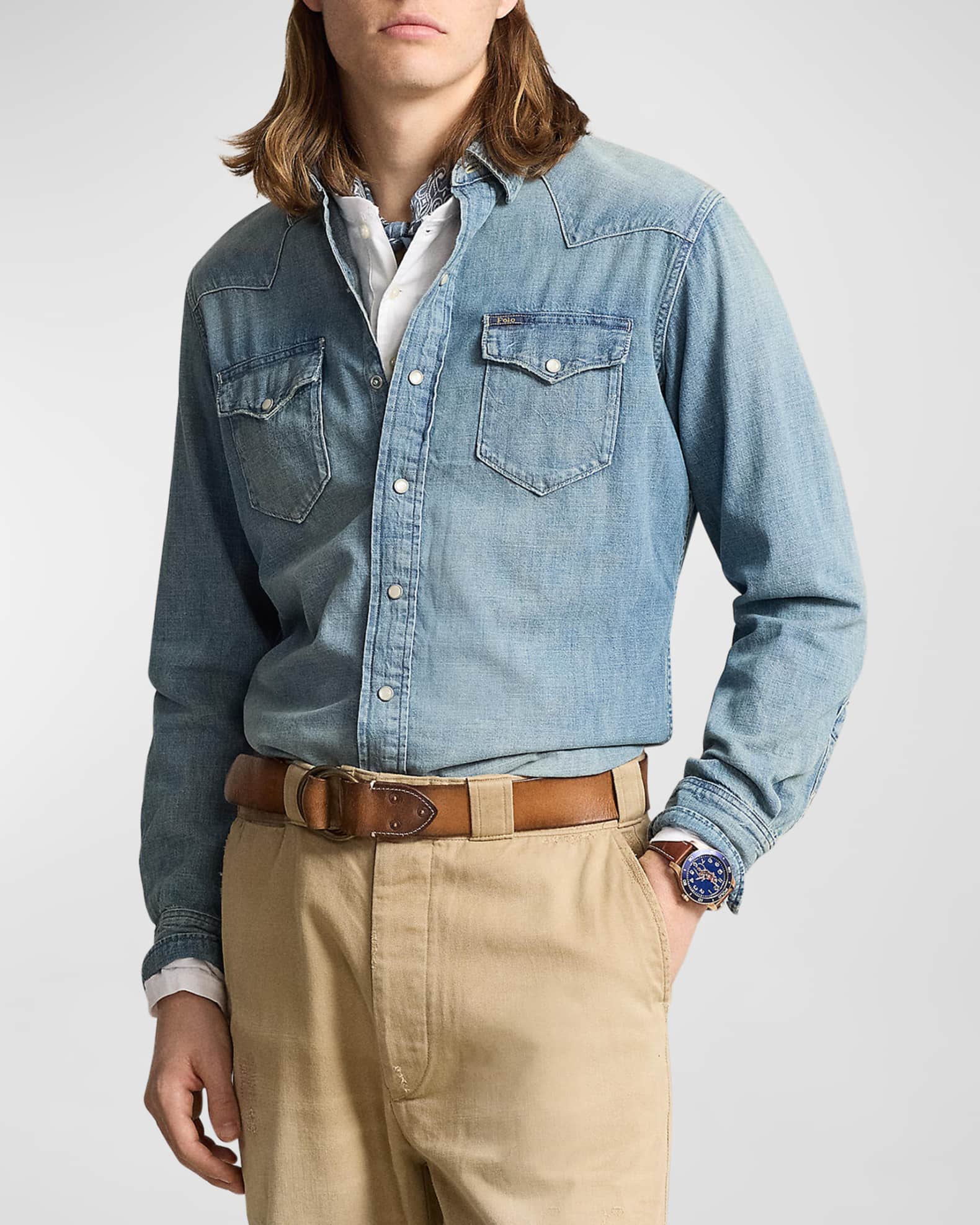 Polo Ralph Lauren Men's Denim Snap-Front Western Shirt | Neiman Marcus