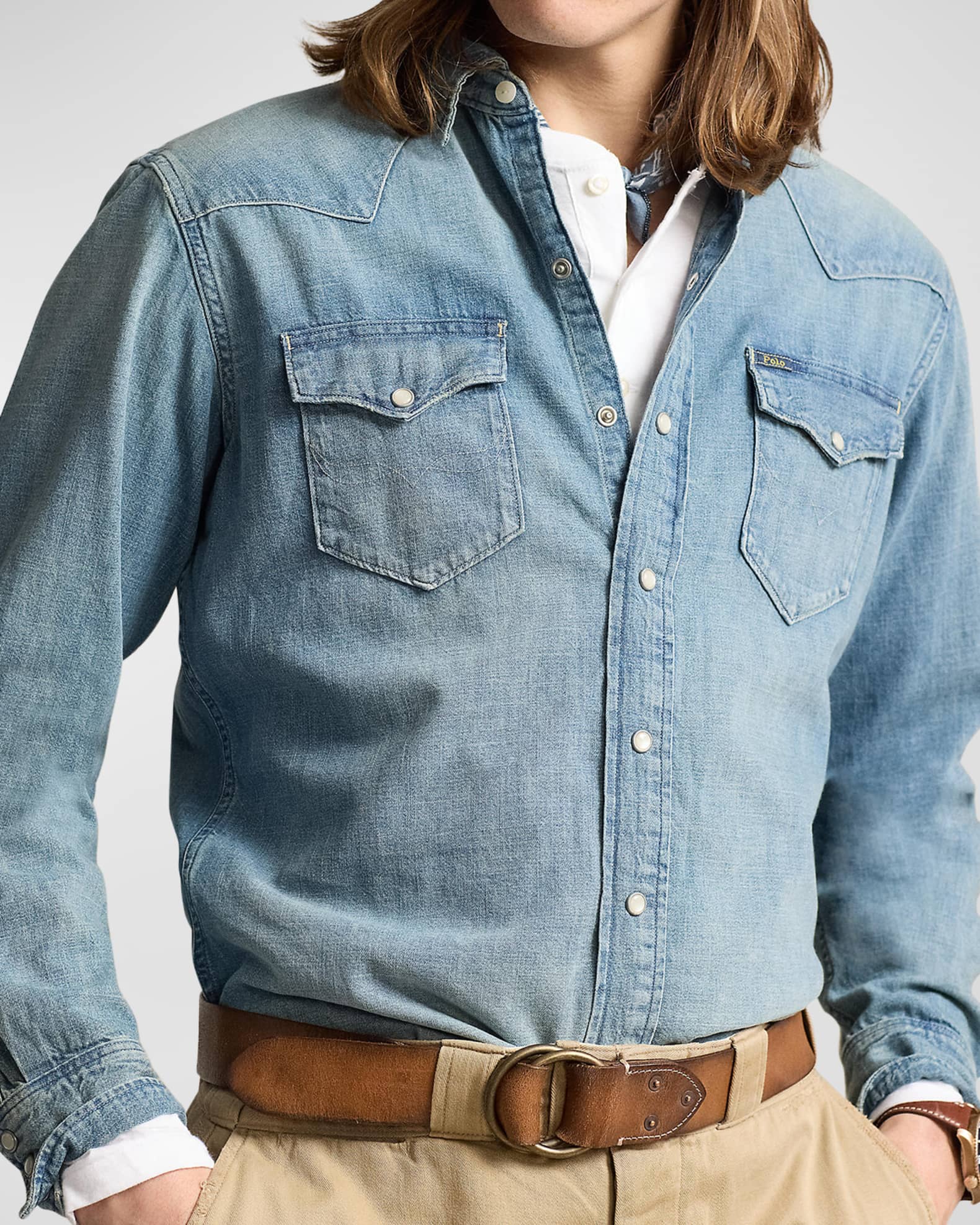 Ralph Lauren Denim Supply Mens Shirt Button Up Beige Military Army Utility  Small | eBay