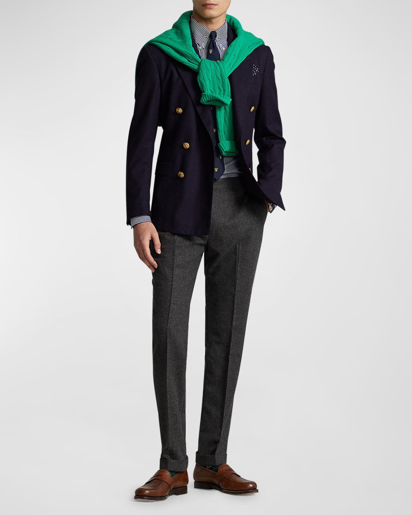 Men's Wool Flannel Flat-Front Trousers