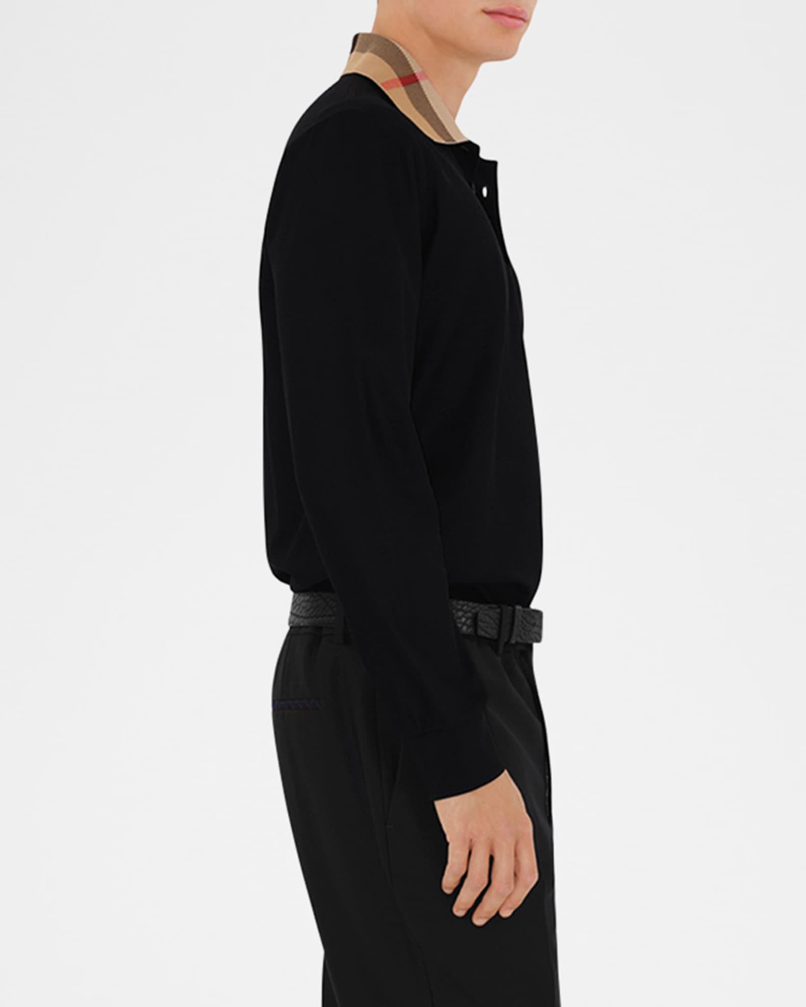 Burberry Men's Cody Cotton Slim Fit Long-Sleeve Check Collar Polo - Main Image