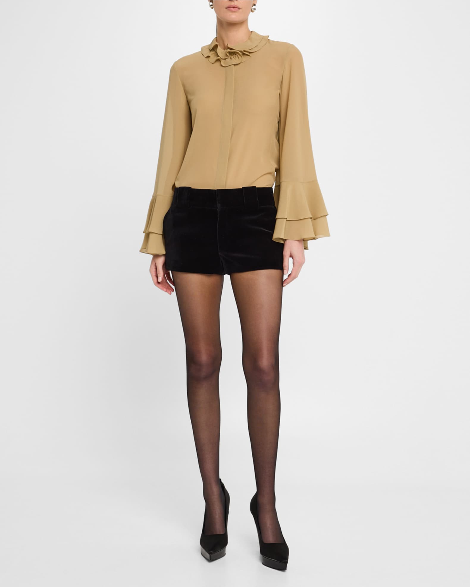 Tiered Ruffle Button-Down Silk Top 1