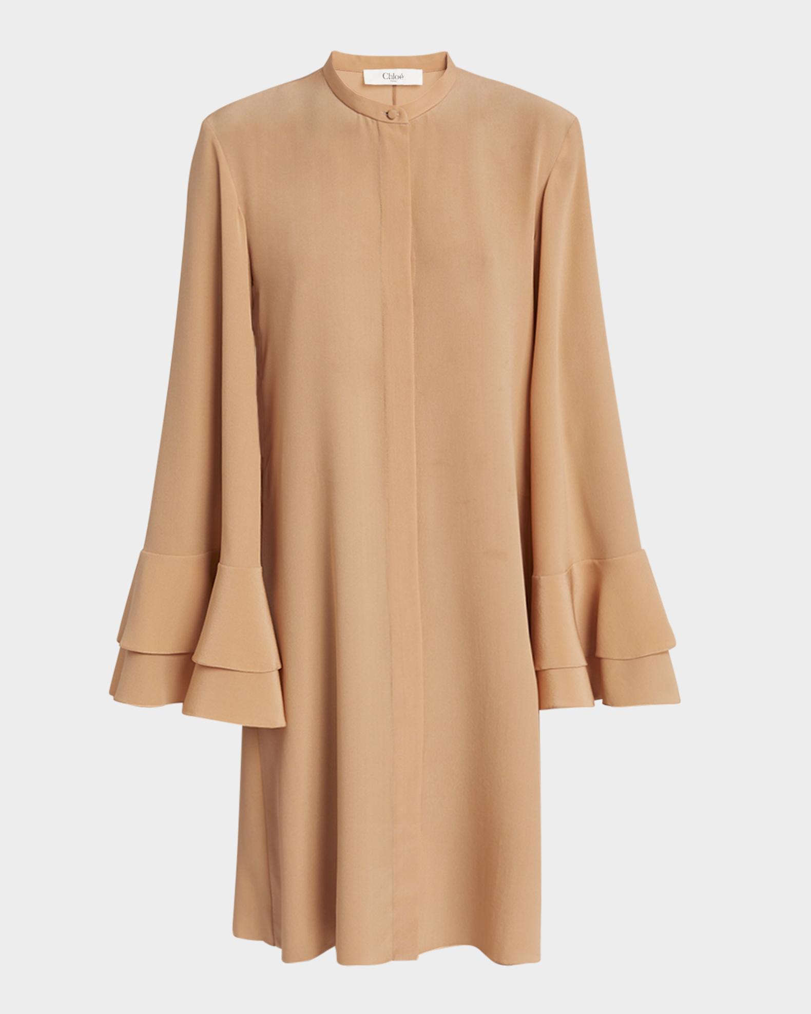 Chloe Tiered Ruffle Long-Sleeve Silk Shirtdress | Neiman Marcus
