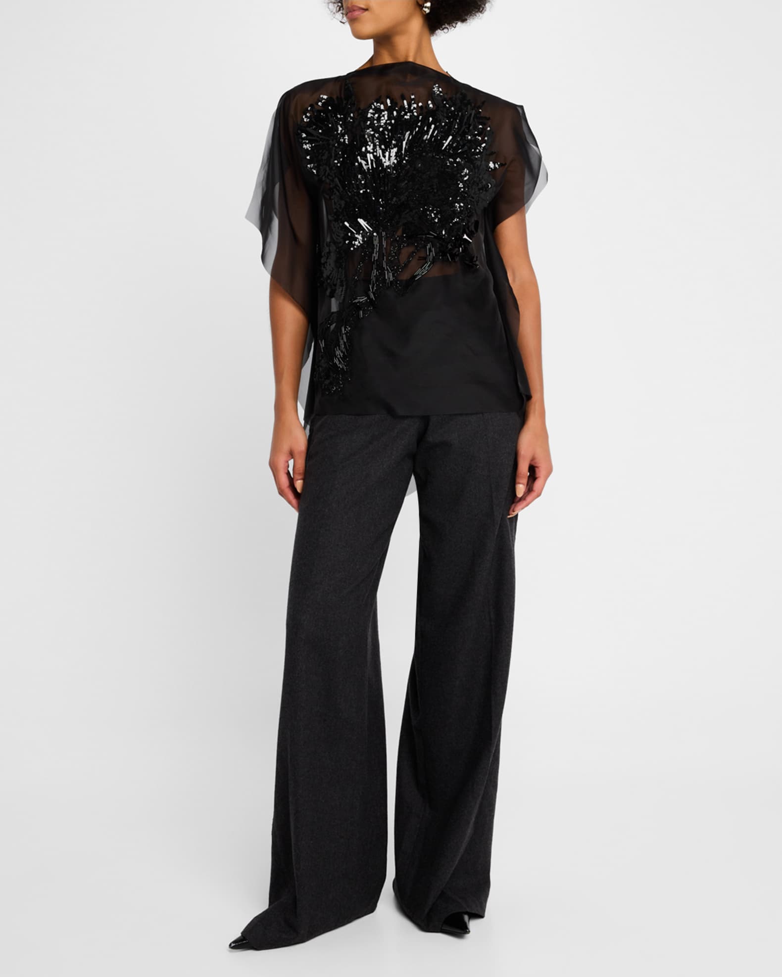 Floral Sequin Beaded Organza Asymmetric Top 1