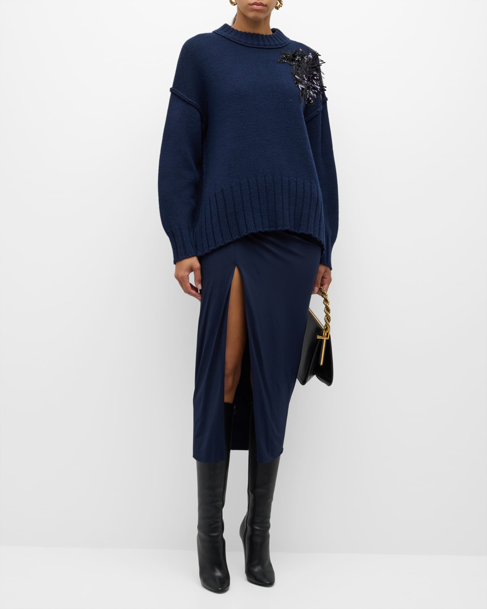 Jason Wu Collection Shirred Jersey Pencil Skirt Blue