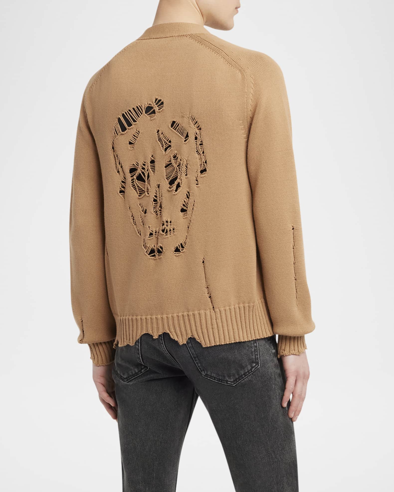 McQueen Men's Distressed Skull Cardigan | Neiman Marcus
