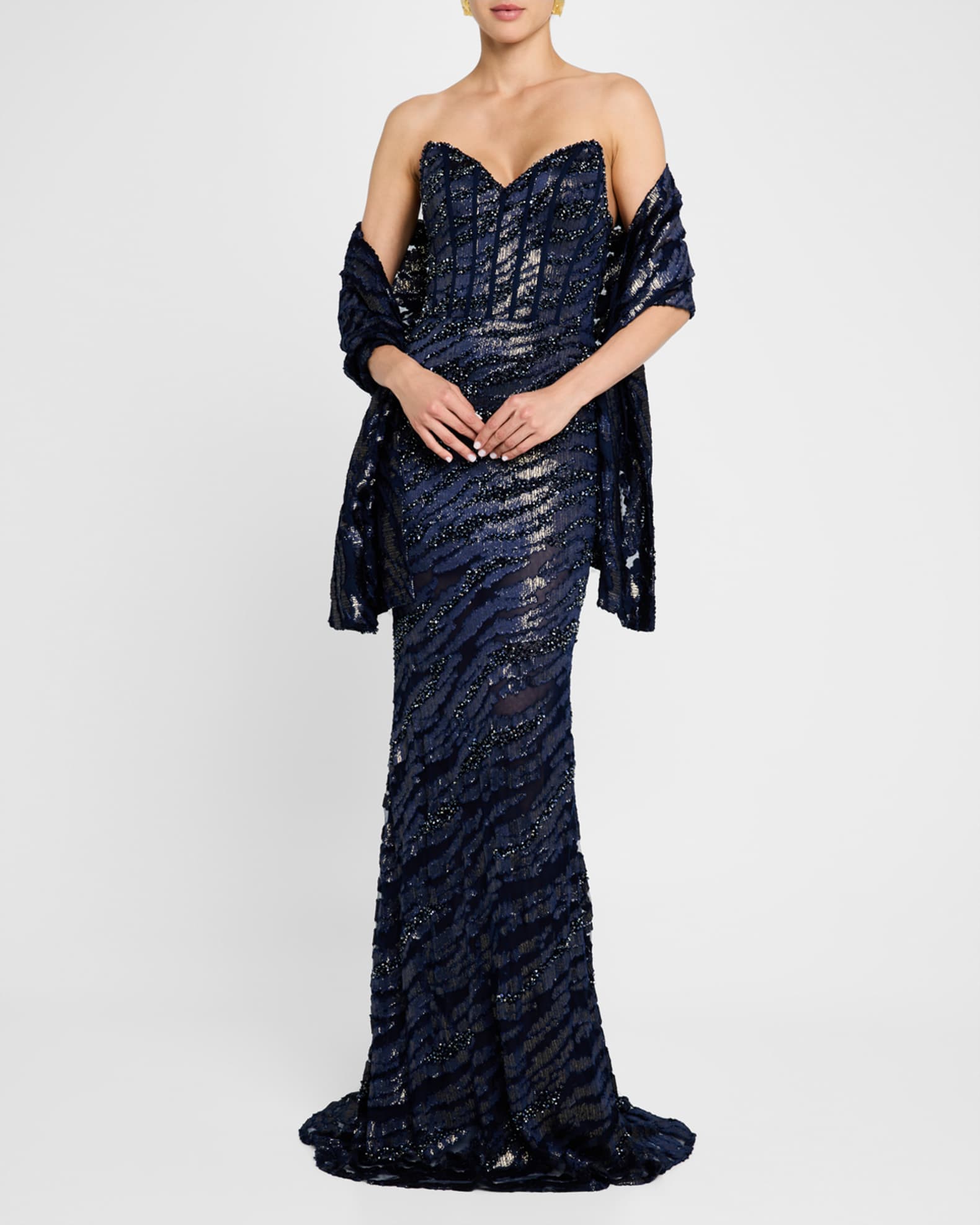 Strapless Beaded Gown with Sash 1