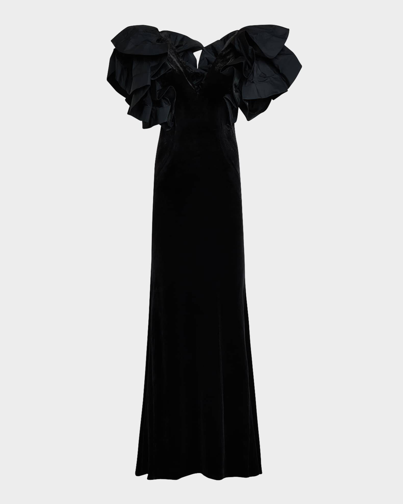 Ruffle Velvet Column Gown