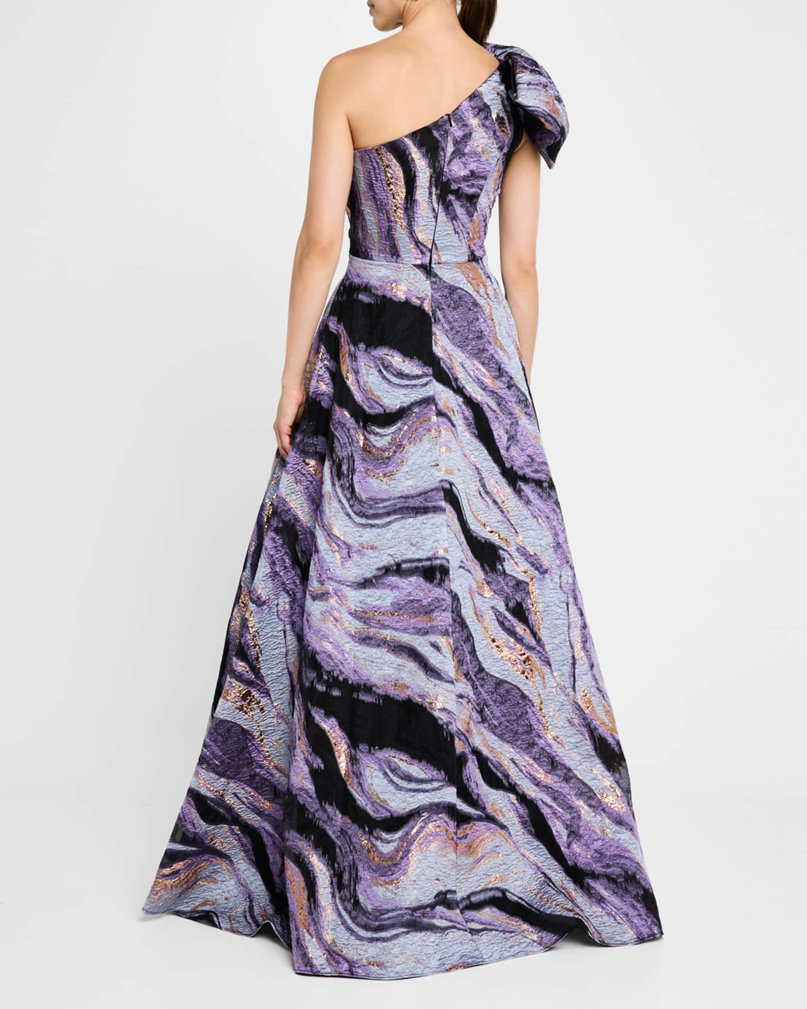 One Shoulder Metallic Jacquard Gown