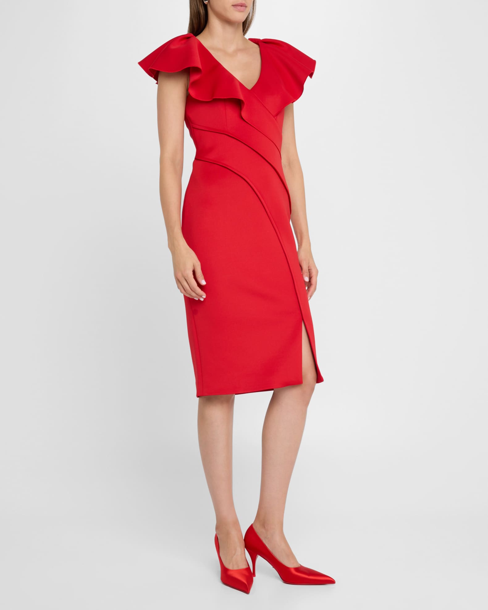 Ruffle Pintuck Bodycon Dress