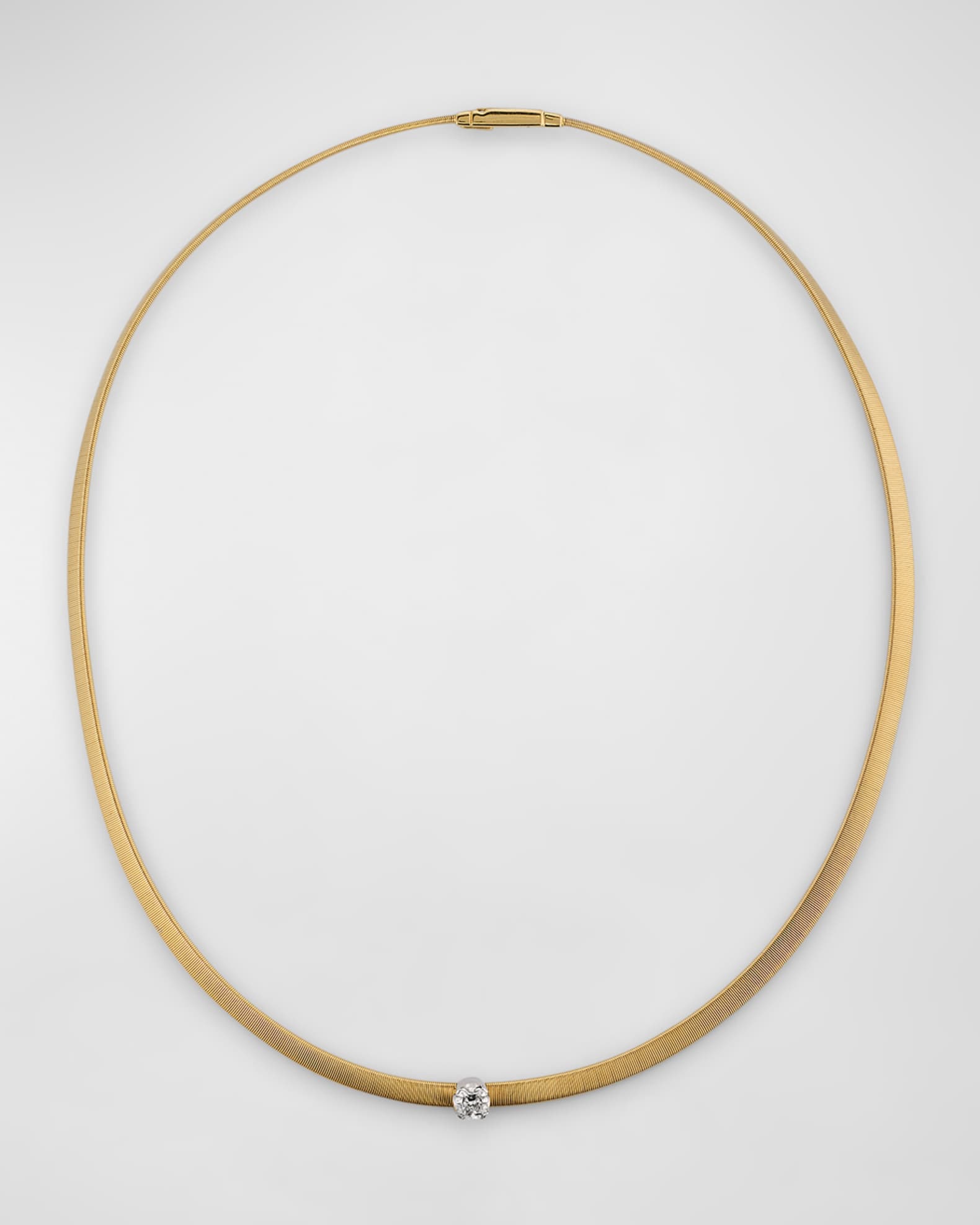 18K Yellow Gold Coil Collar Necklace with Single Cushion-Cut Diamond  0