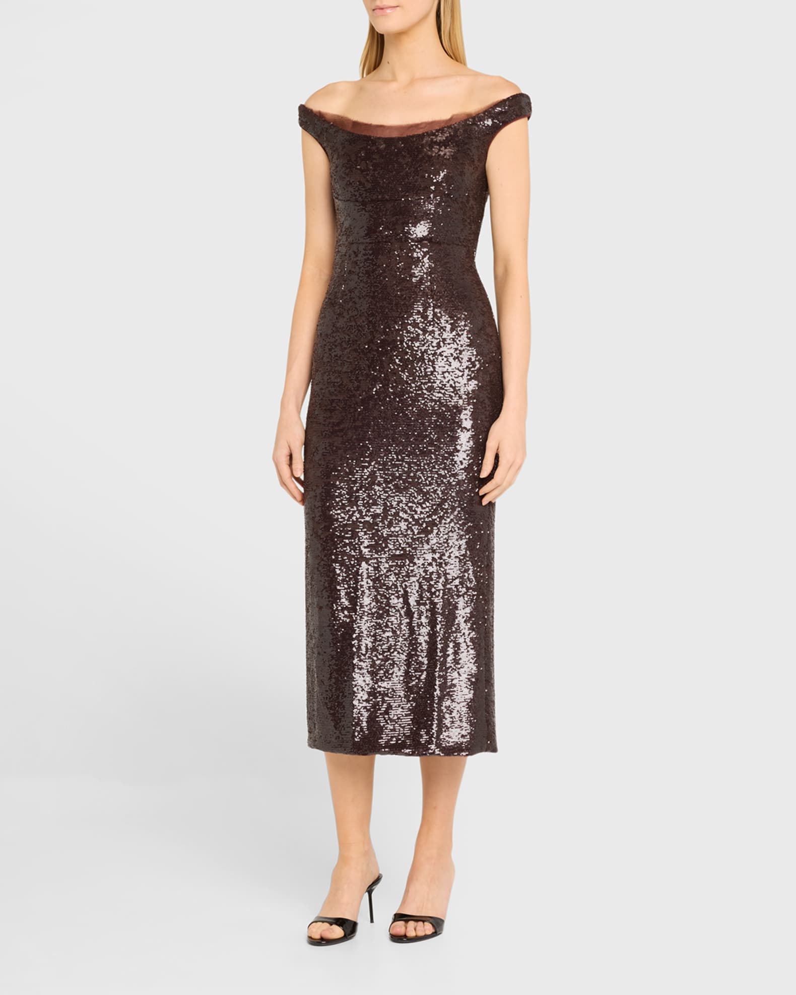 Roland Mouret Women s Sequined Off Shoulder Cocktail Dress Brown Casual Dresses