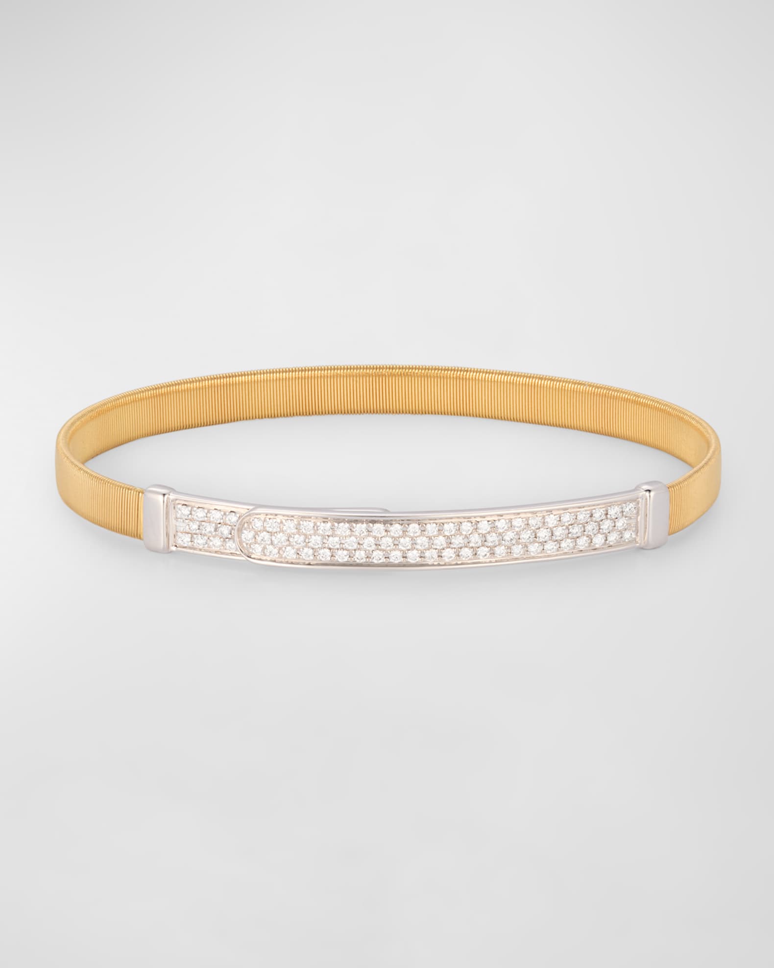18K Yellow Gold Coil and Pavé Diamond Thin Bangle Bracelet 0