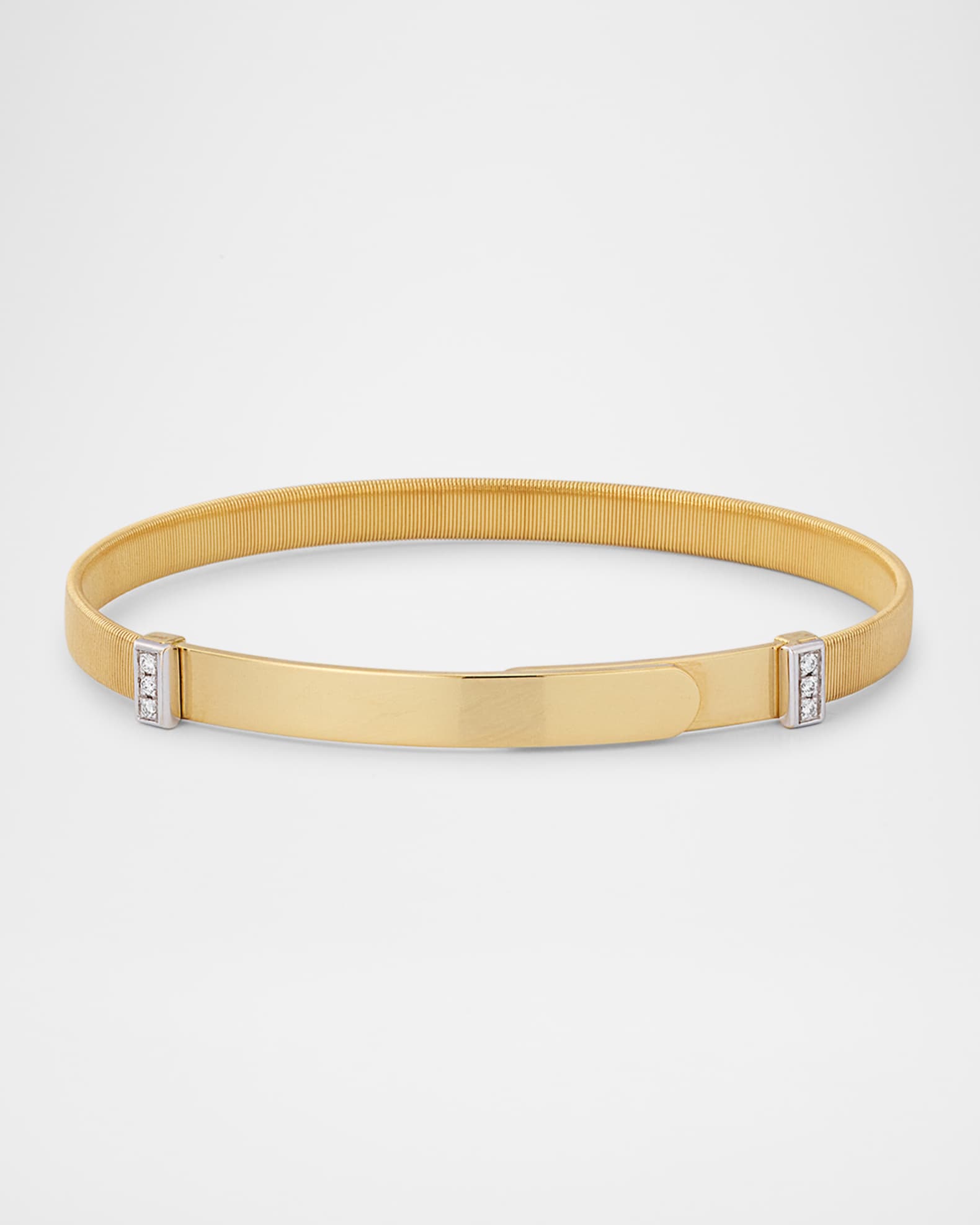 18K Yellow Gold Coil Thin Bangle Bracelet with Pavé Diamonds 0