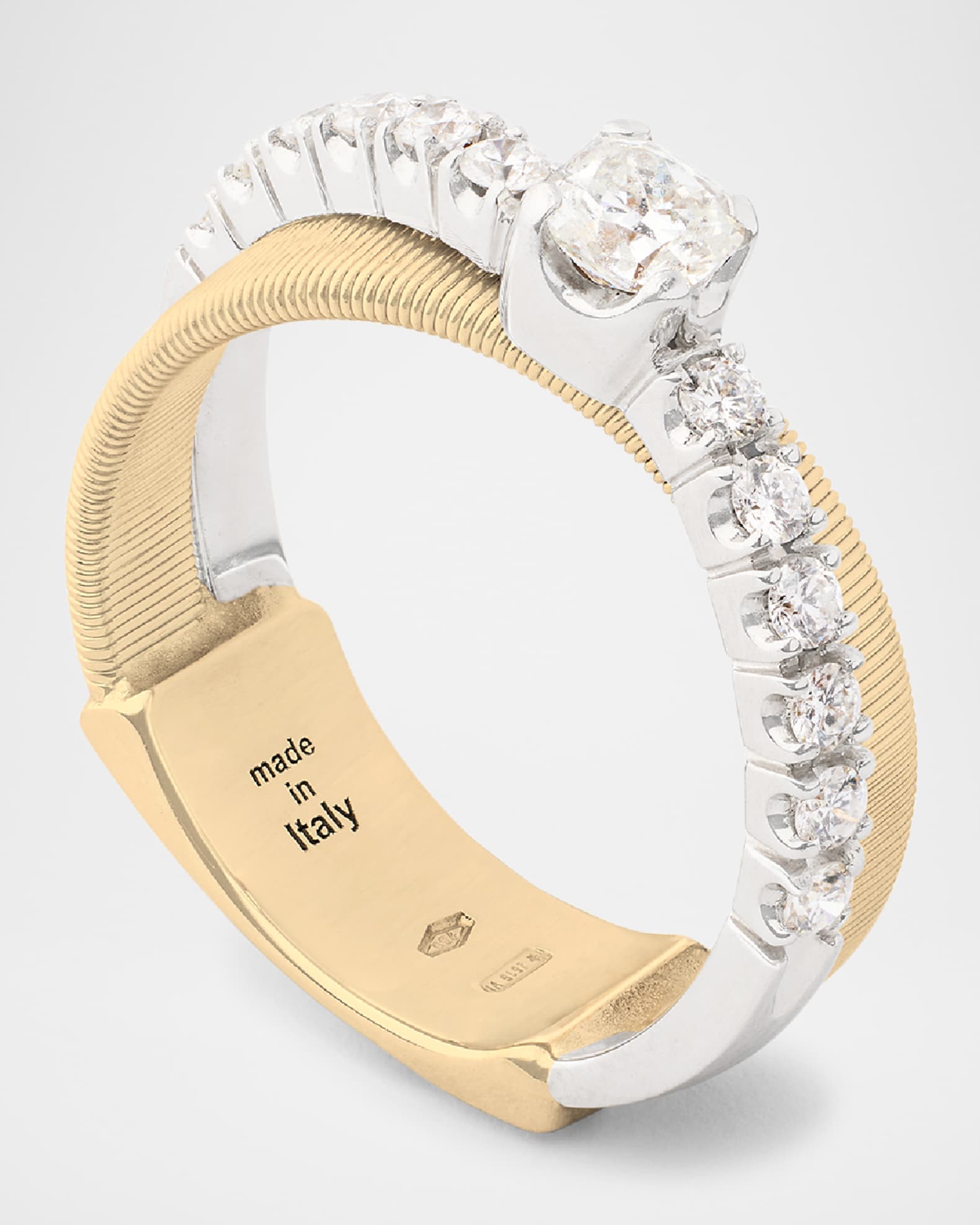 18K Yellow Gold Double-Band Ring with Diamonds, Size 7 0