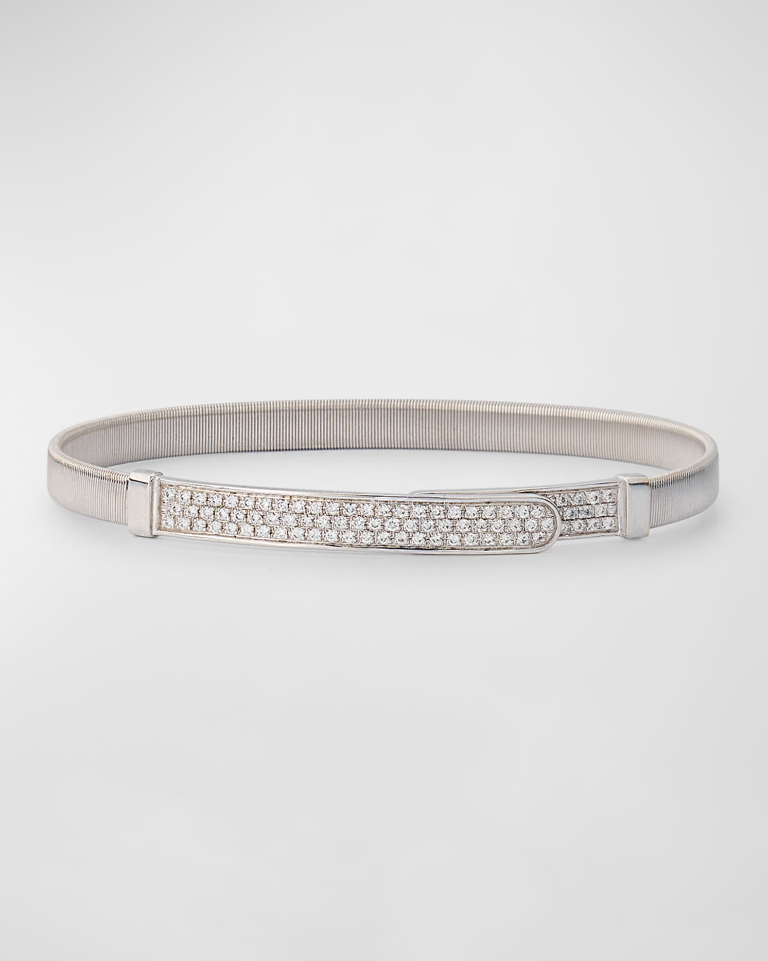 18K White Gold Coil and Pavé Diamond Thin Bangle Bracelet 0