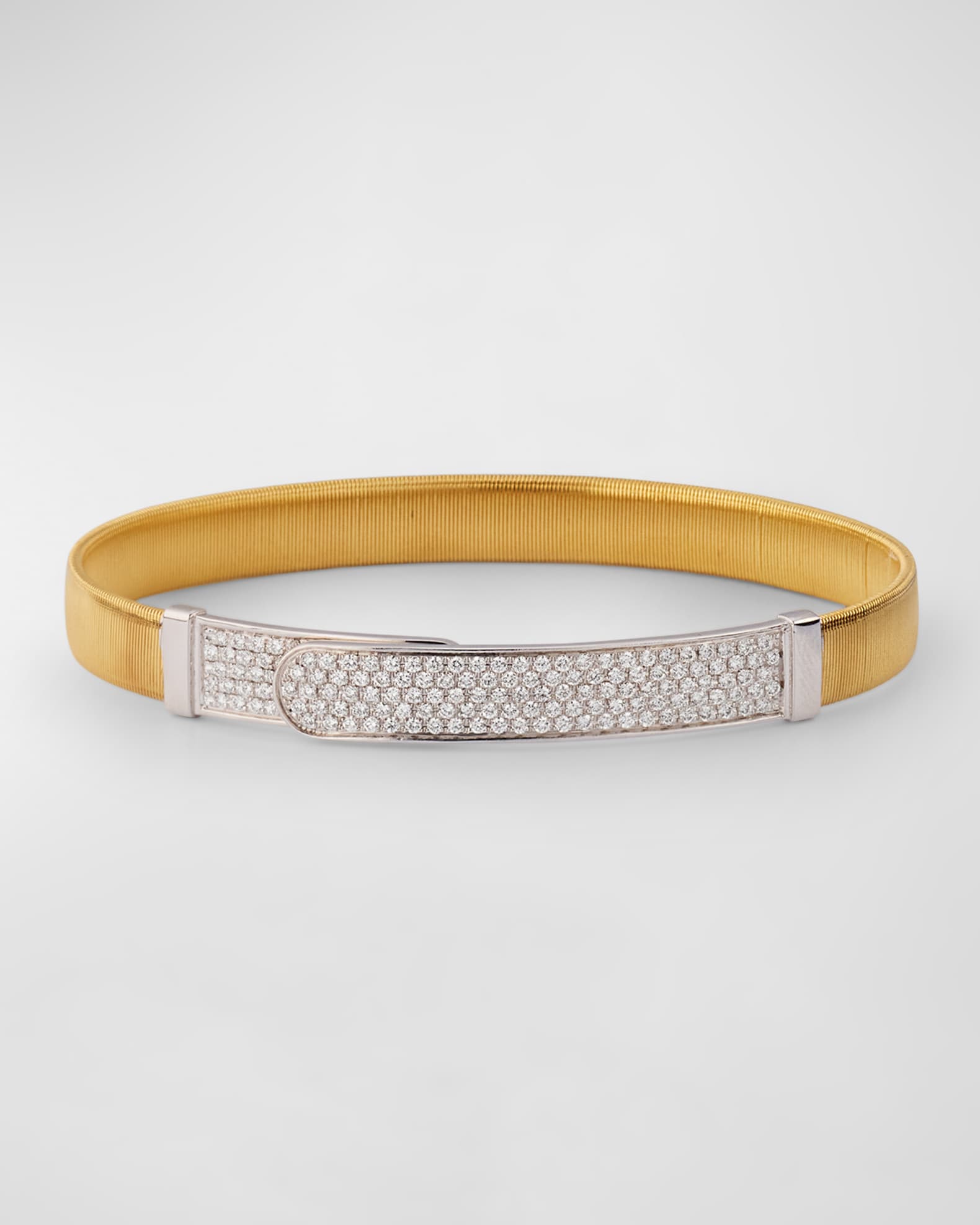 18K Yellow Gold Coil and Pavé Diamond Large Bangle Bracelet  0
