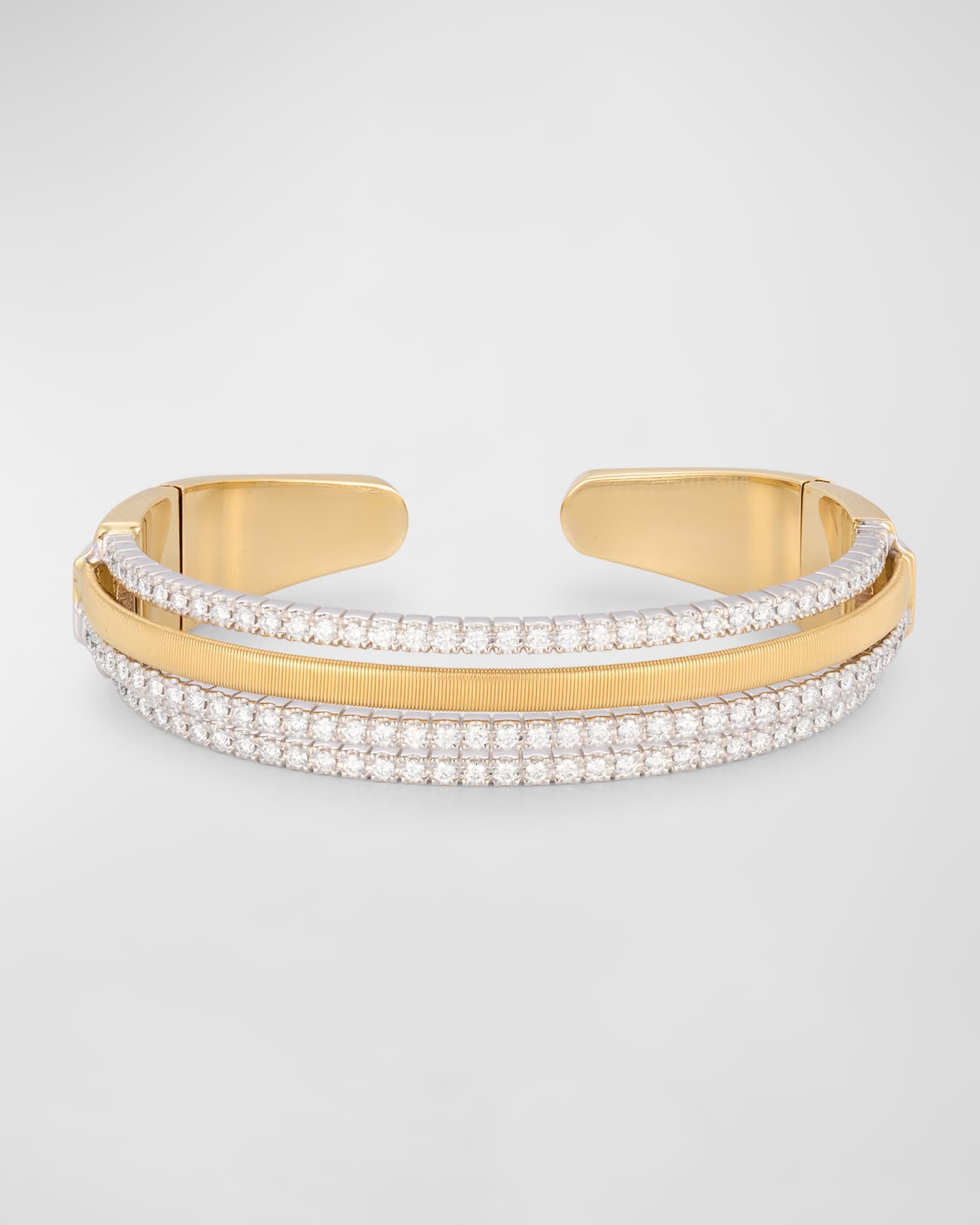 18K Yellow Gold 3-Row Diamond Tennis Statement Cuff 0