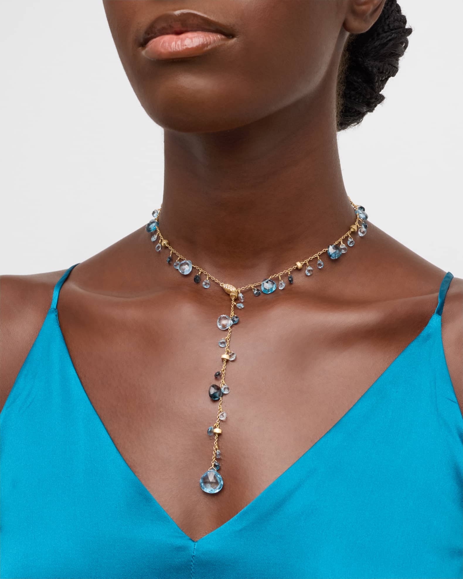 18K Yellow Gold Mixed Topaz Lariat Necklace with Diamonds 1