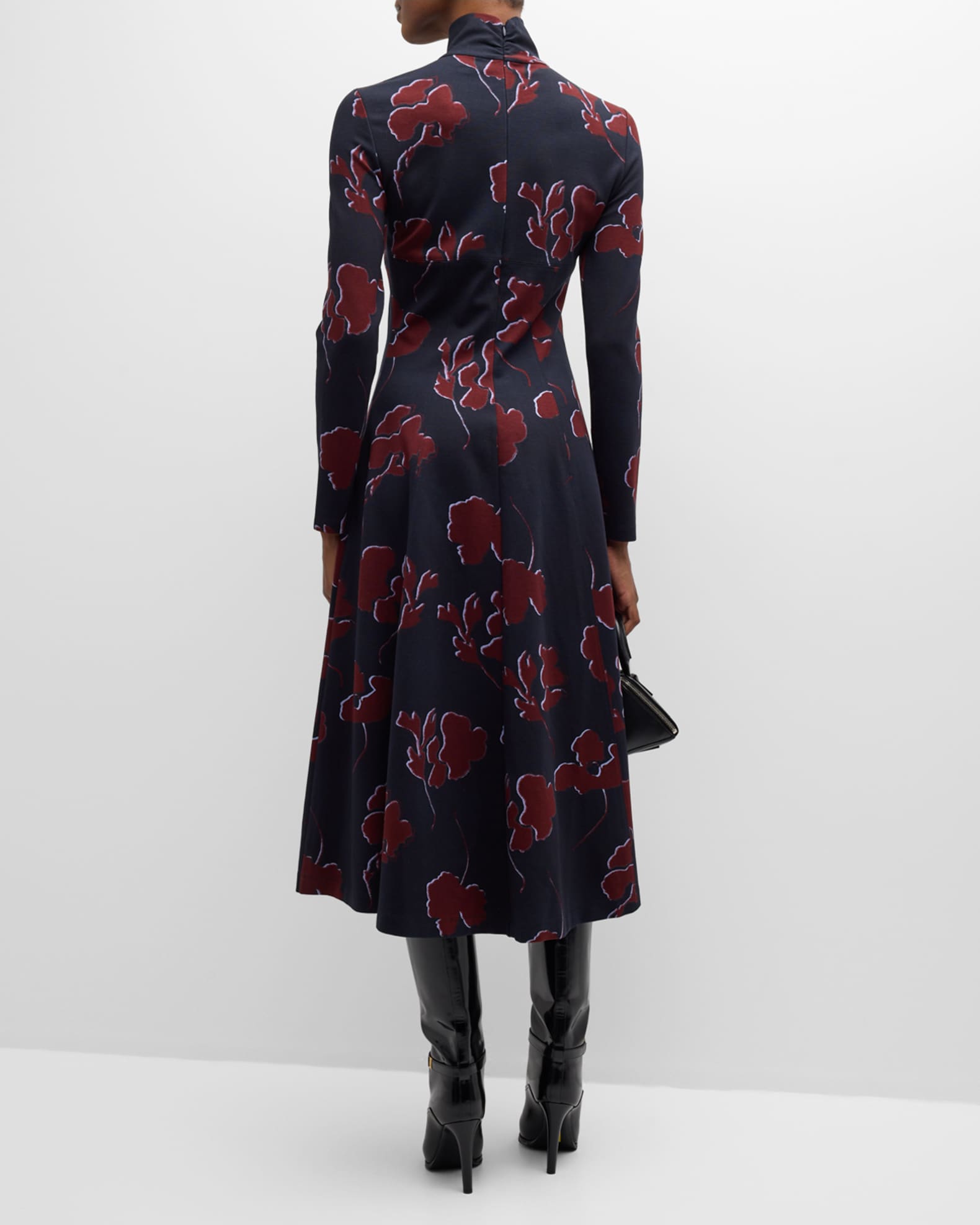 Thea Long Sleeve Floral Turtleneck Midi Dress